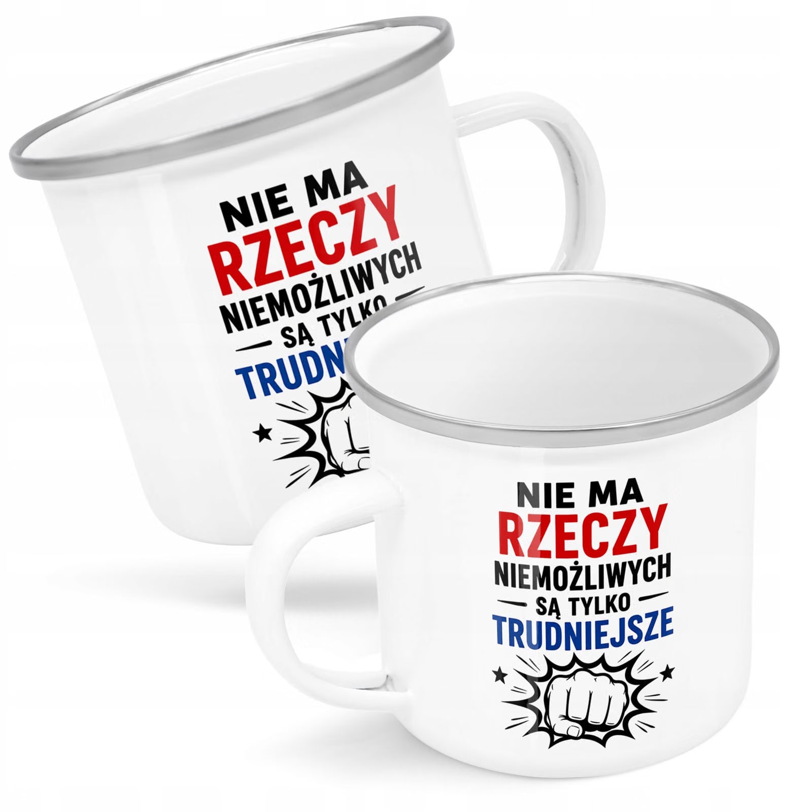 Kubek Emaliowany Dzień Chłopaka Mężczyzny z Nadrukiem Biały Metalowy