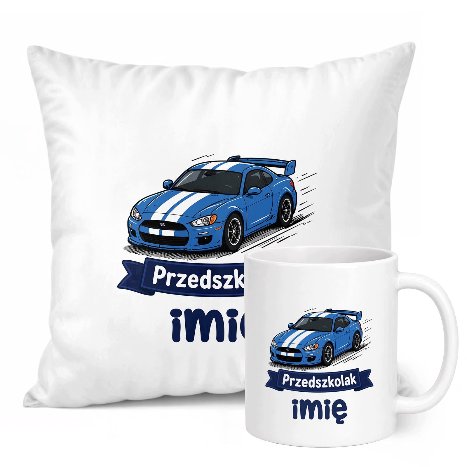 Zestaw Personalizowany Kubek Biały Poduszka Przedszkolak Prezent