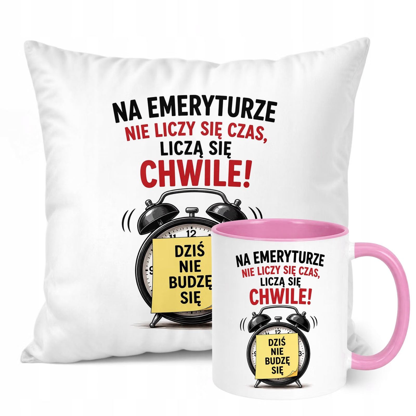 Zestaw Kubek Różowy Poduszka Z Nadrukiem Emerytura Prezent