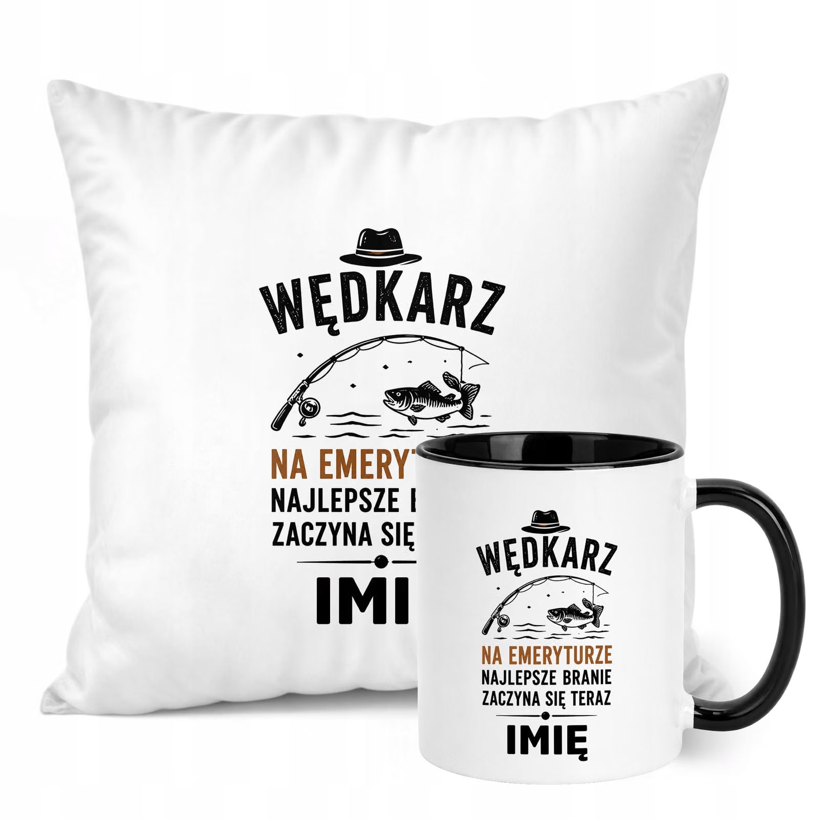 Zestaw Personalizowany Kubek Czarny Poduszka Emerytura Upominek Prezent