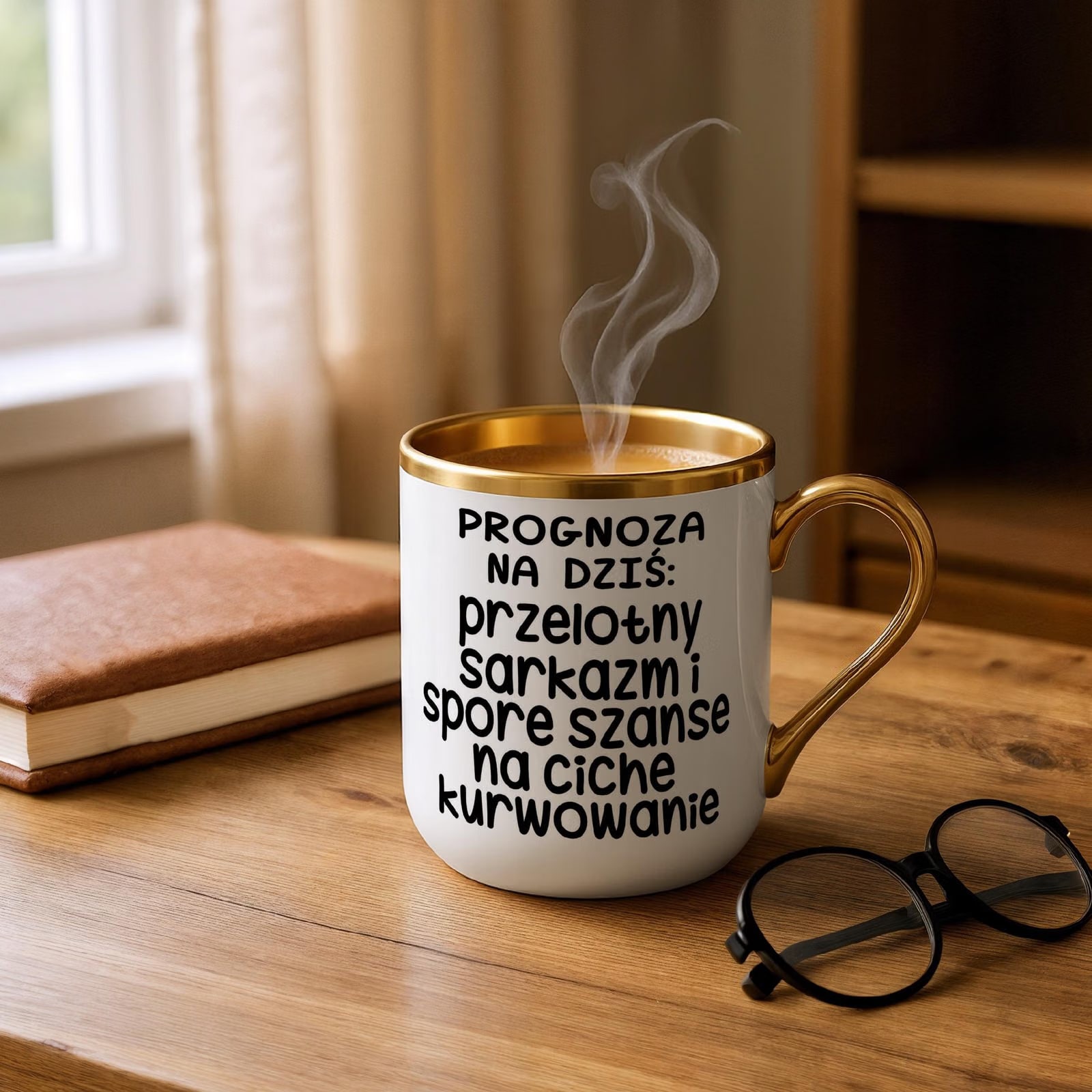 Kubek Premium Złoty Progonoza Pogody Na Dziś Śmieszny Zabawny Prezent