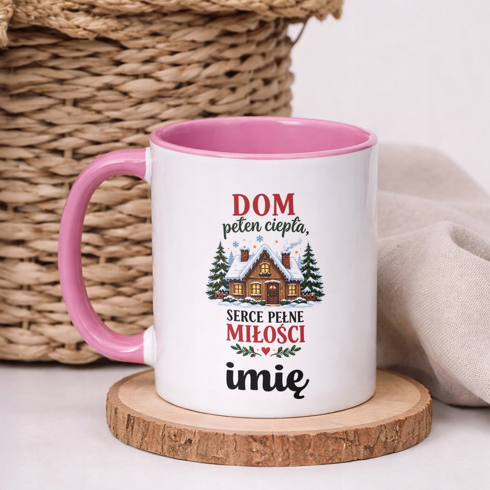 Kubek Różowy Personalizowany z Nadrukiem Boże Narodzenie Święta Prezent