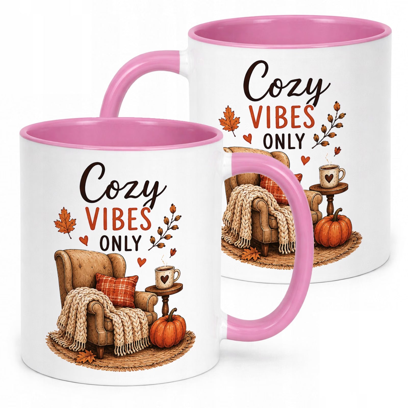 Różowy Kubek z nadrukiem Jesienny Jesień Cozy vibes only Prezent