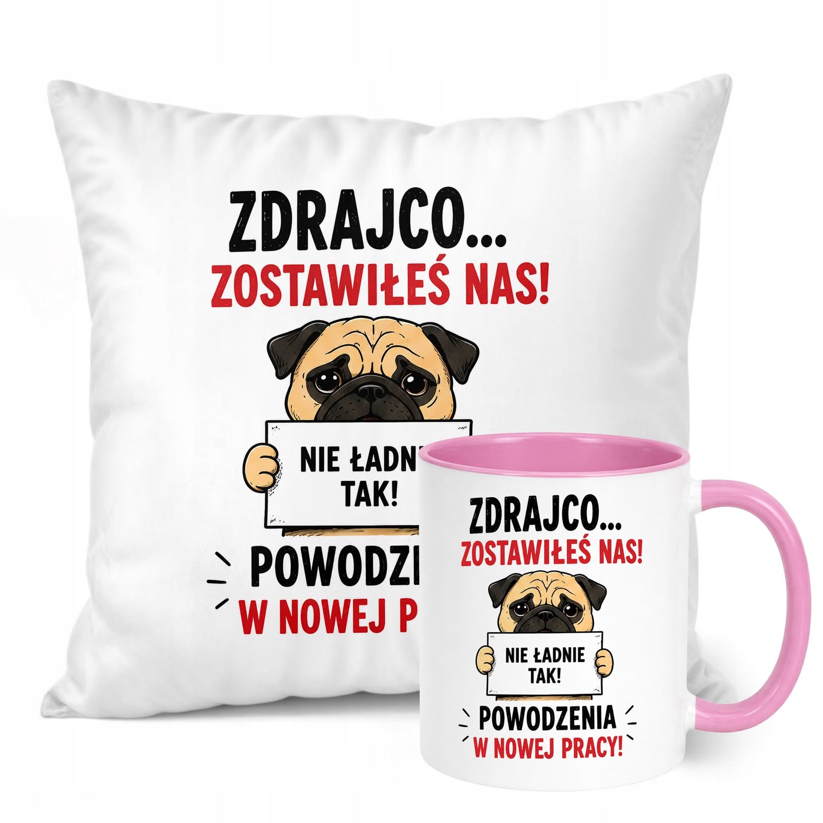 Zestaw Kubek Różowy Poduszka Z Nadrukiem Odejście z Pracy Prezent