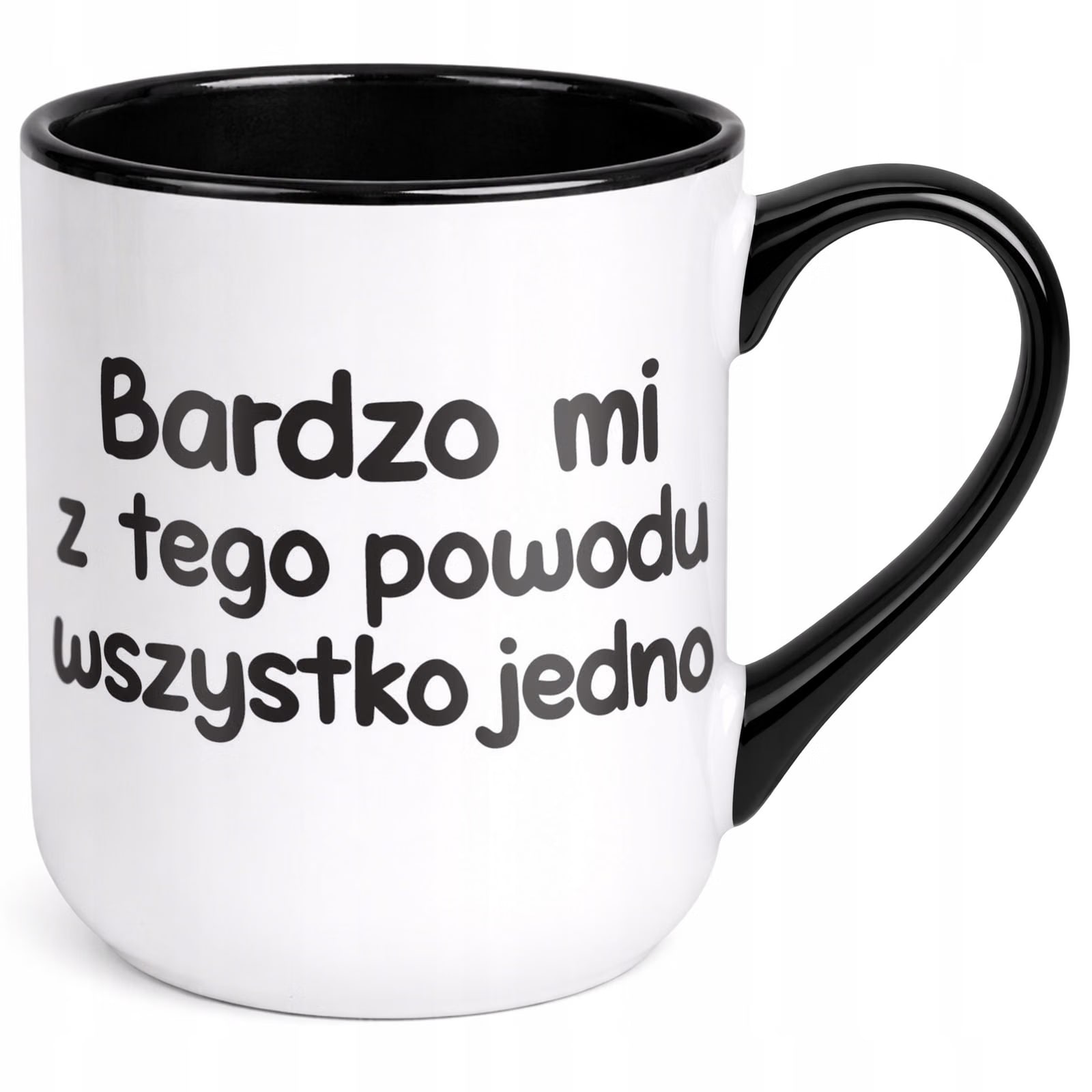 Kubek z nadrukiem Premium Czarny Bardzo Mi Wszystko Jedno Upominek Prezent