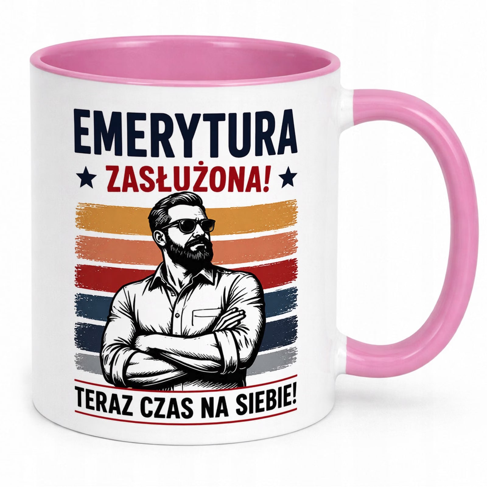 Kubek Różowy z nadrukiem Emerytura Dla Emeryta Upominek Prezent