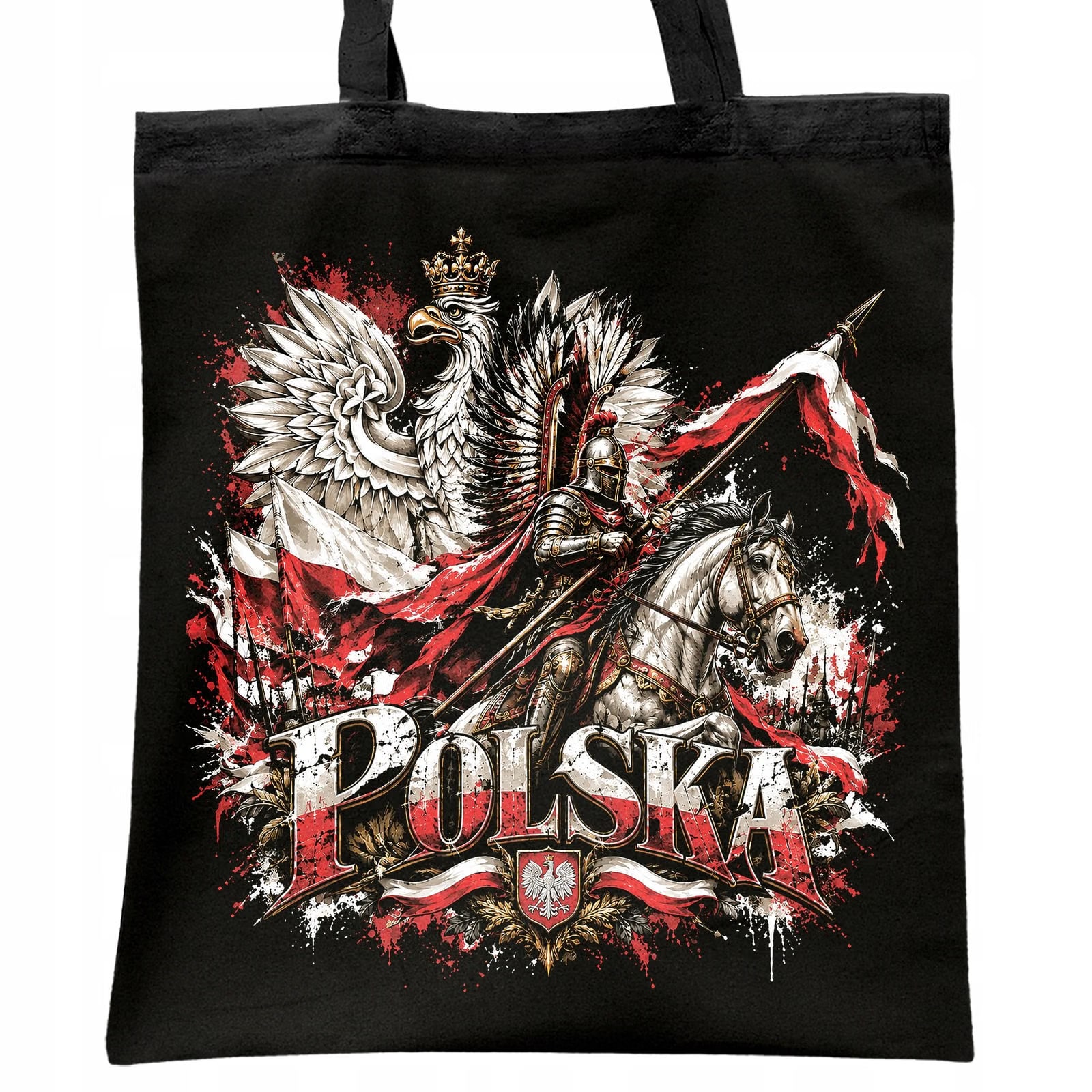 Torba shopper czarna patriotyczna święto niepodległości z nadrukiem