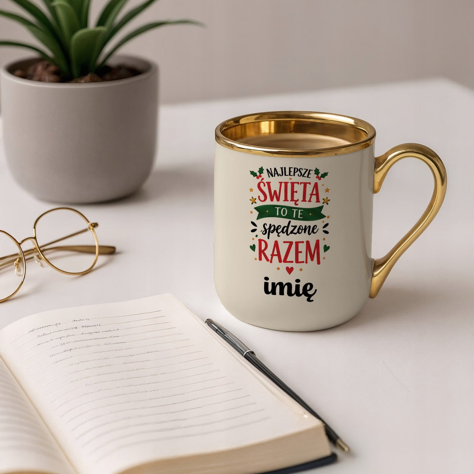 Kubek Personalizowany Premium Złoty Ecru Boże Narodzenie Święta Prezent