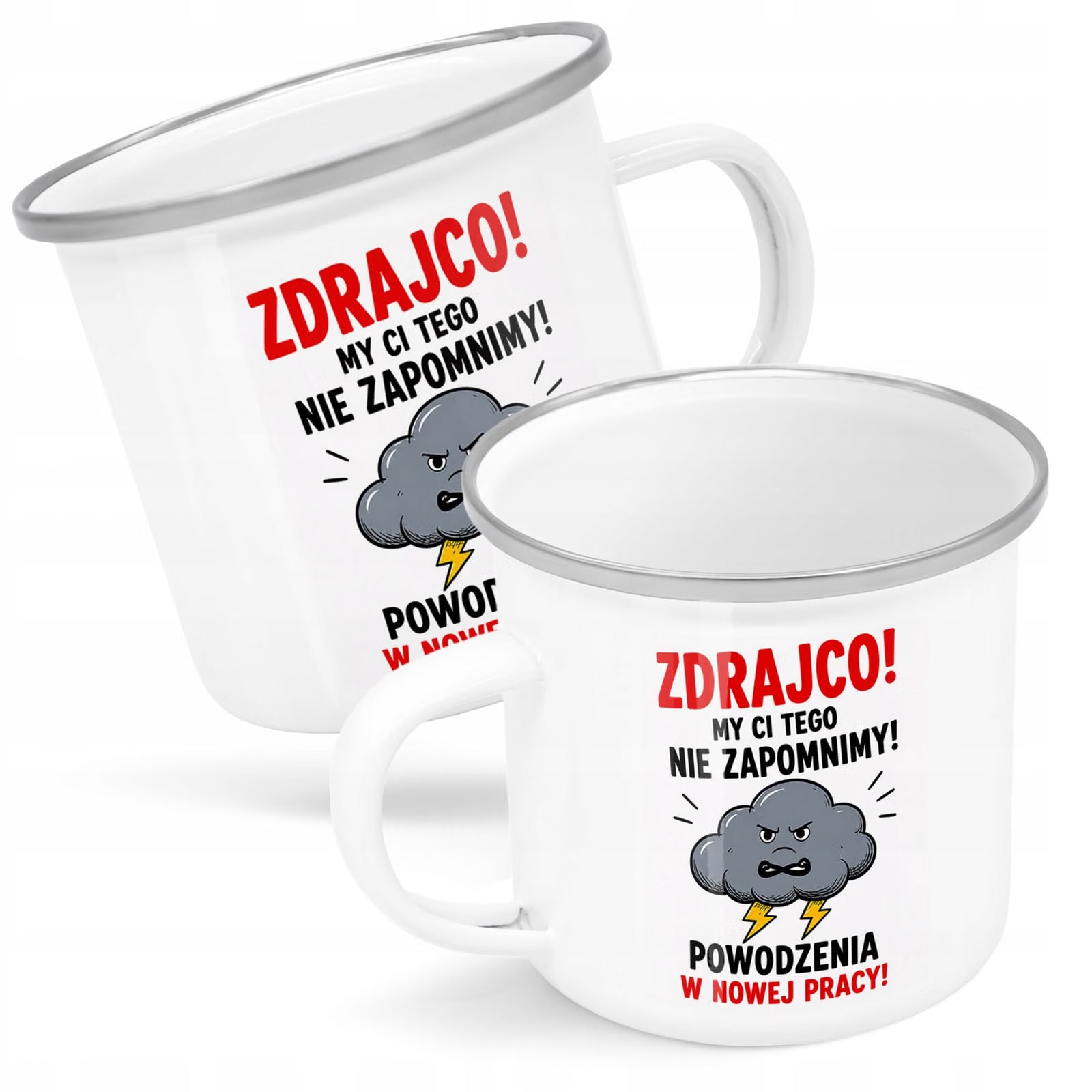 Kubek Emaliowany Odejście z Pracy z Nadrukiem Biały Metalowy Prezent