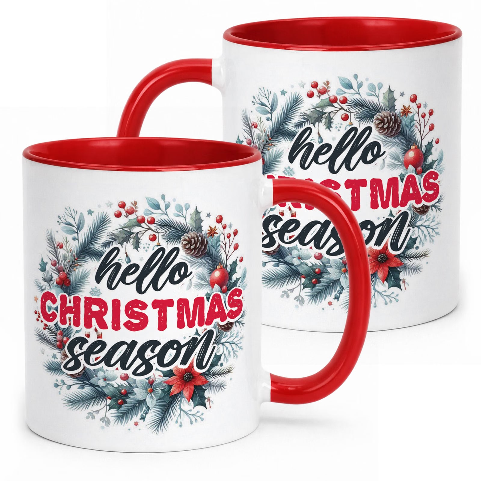 Kubek Czerwony z Nadrukiem Boże Narodzenie Hello Christmas Season Prezent