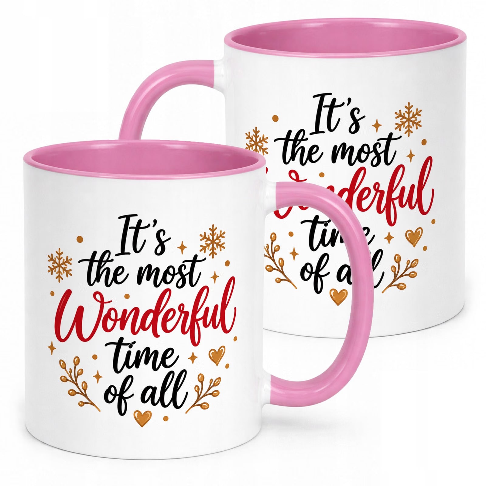 Kubek Różowy z Nadrukiem Boże Narodzenie The Most Wonderful Time Prezent