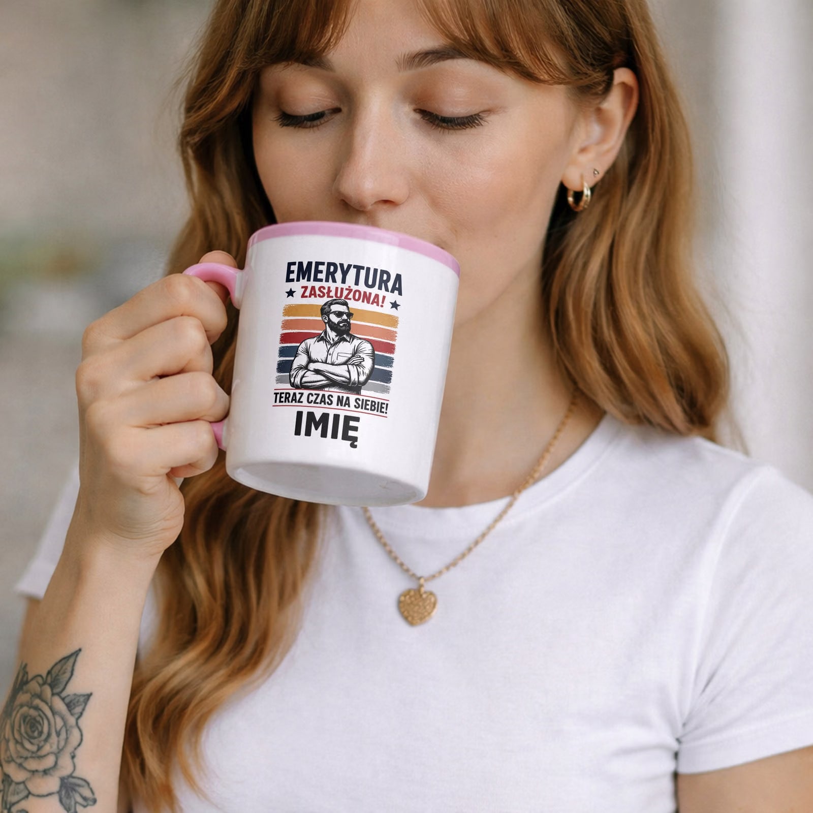 Zestaw Personalizowany Kubek Różowy Poduszka Emerytura Upominek Prezent