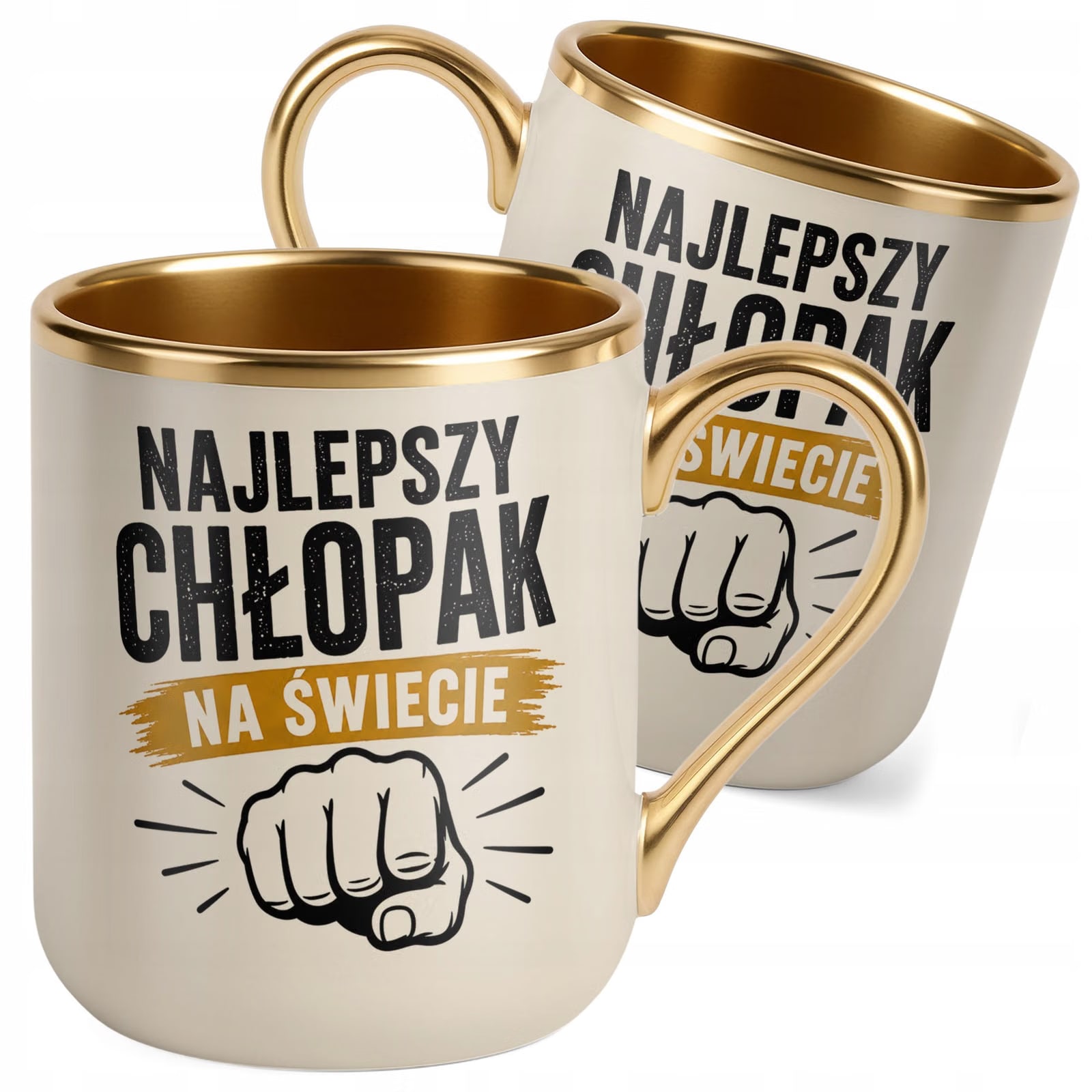 Kubek z nadrukiem Premium Złoty Ecru Dzień Chłopaka Mężczyzny Prezent
