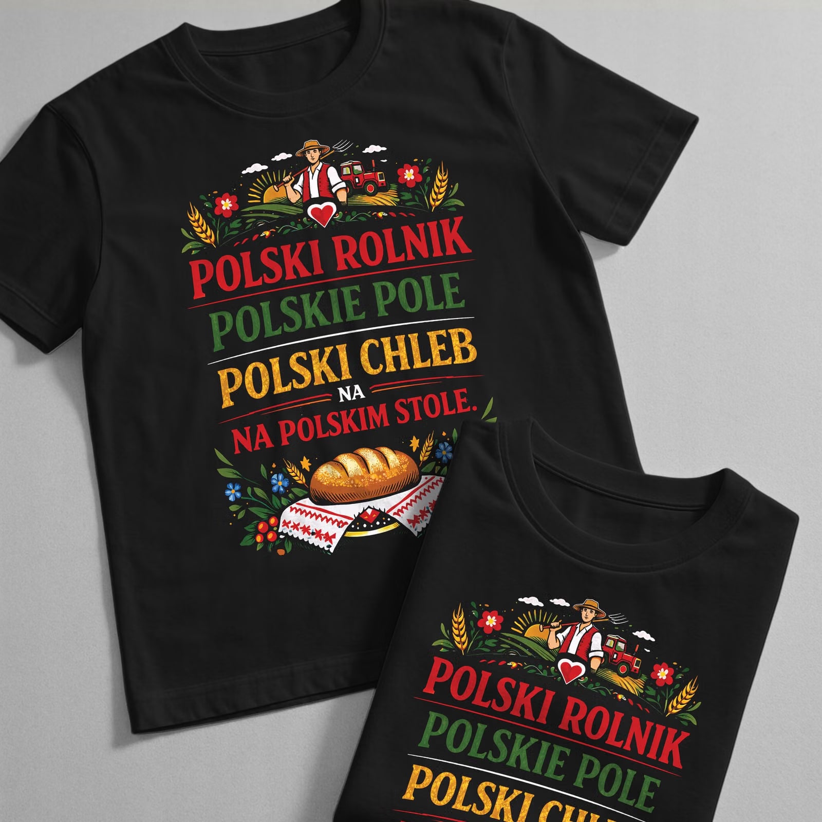 Koszulka czarna męska Polski Rolnik Polskie Pole Chleb na stole r. 3XL