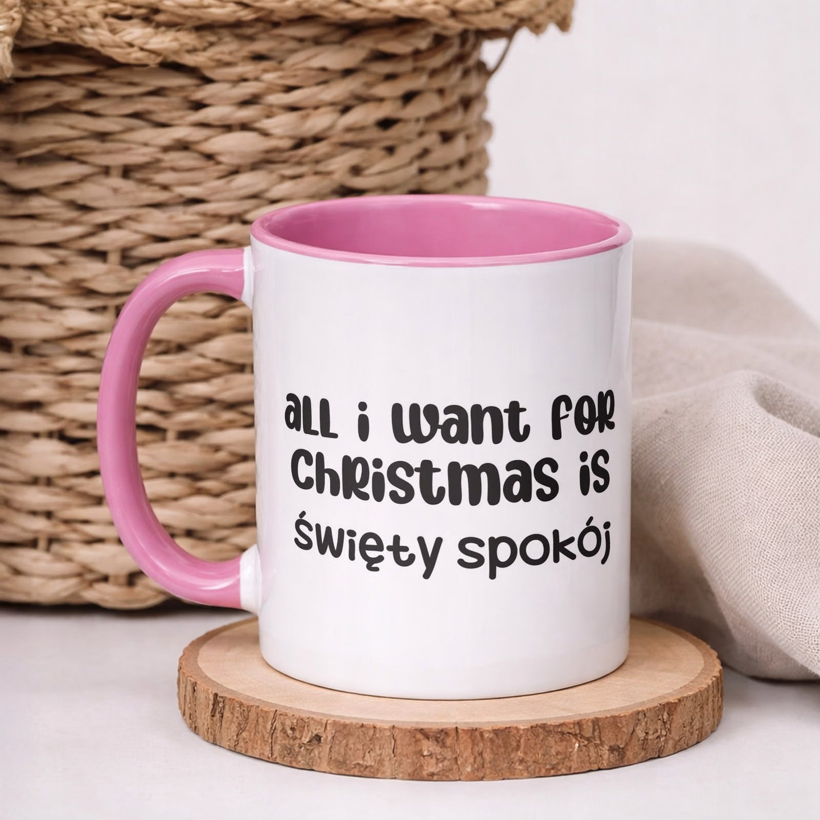 Kubek Różowy z Nadrukiem Boże Narodzenie All I Want For Christmas Prezent
