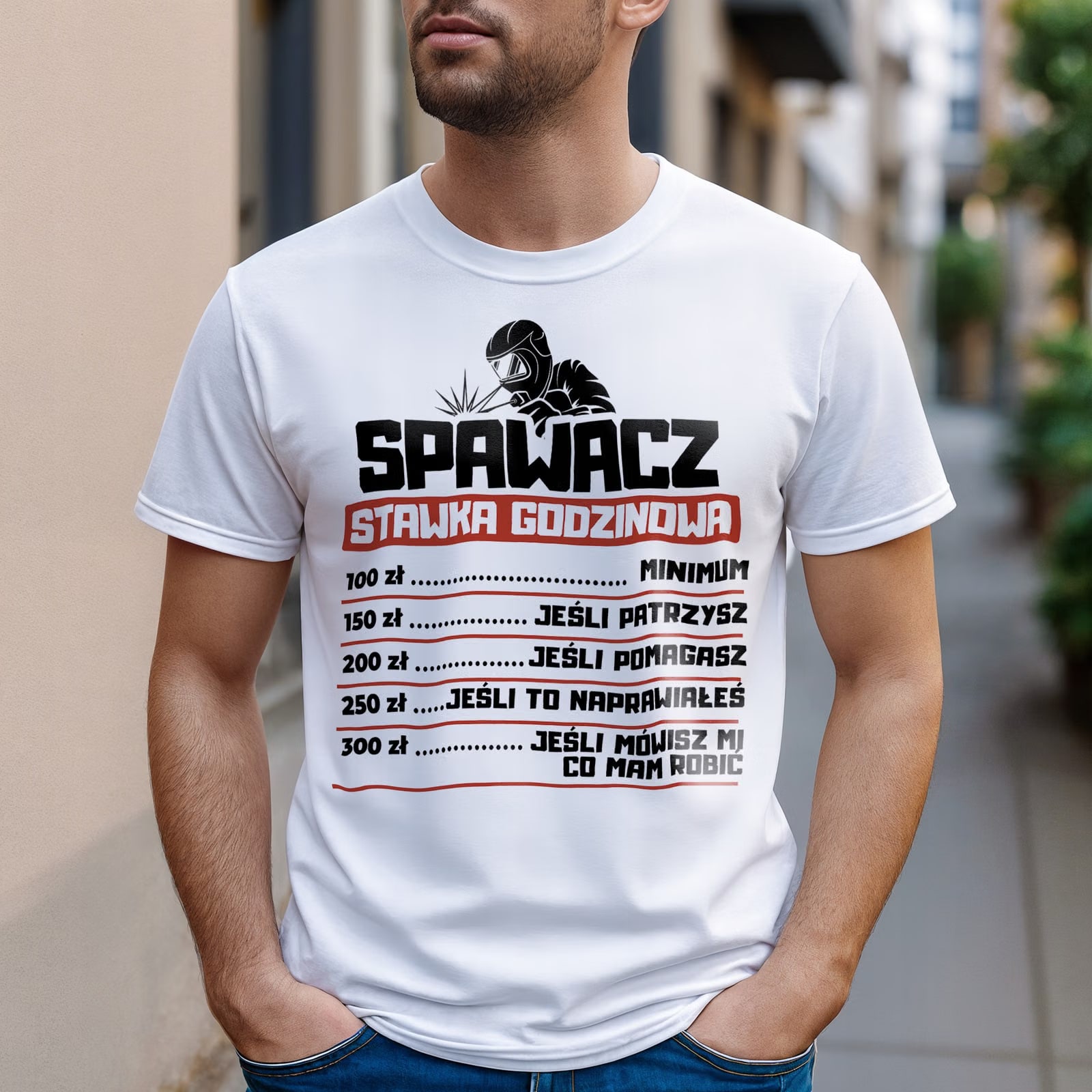 Koszulka biała męska Spawacz Stawka Godzinowa Prezent r. 3XL