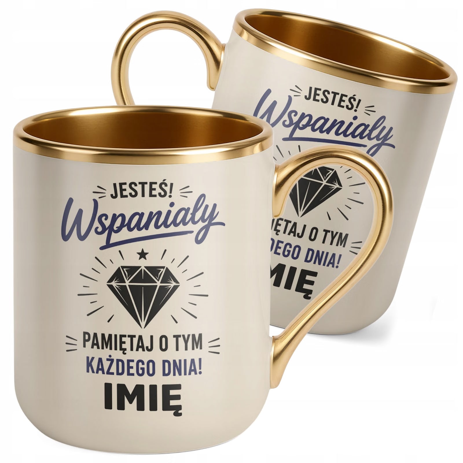 Kubek personalizowany z nadrukiem Premium Złoty Ecru Dzień Chłopaka