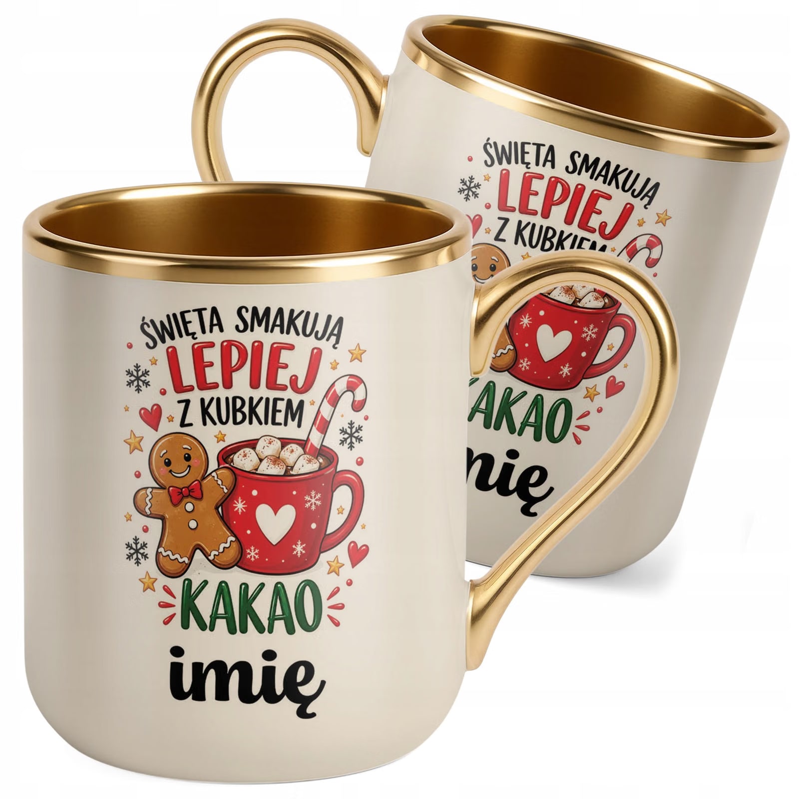 Kubek Personalizowany Premium Złoty Ecru Boże Narodzenie Święta Prezent