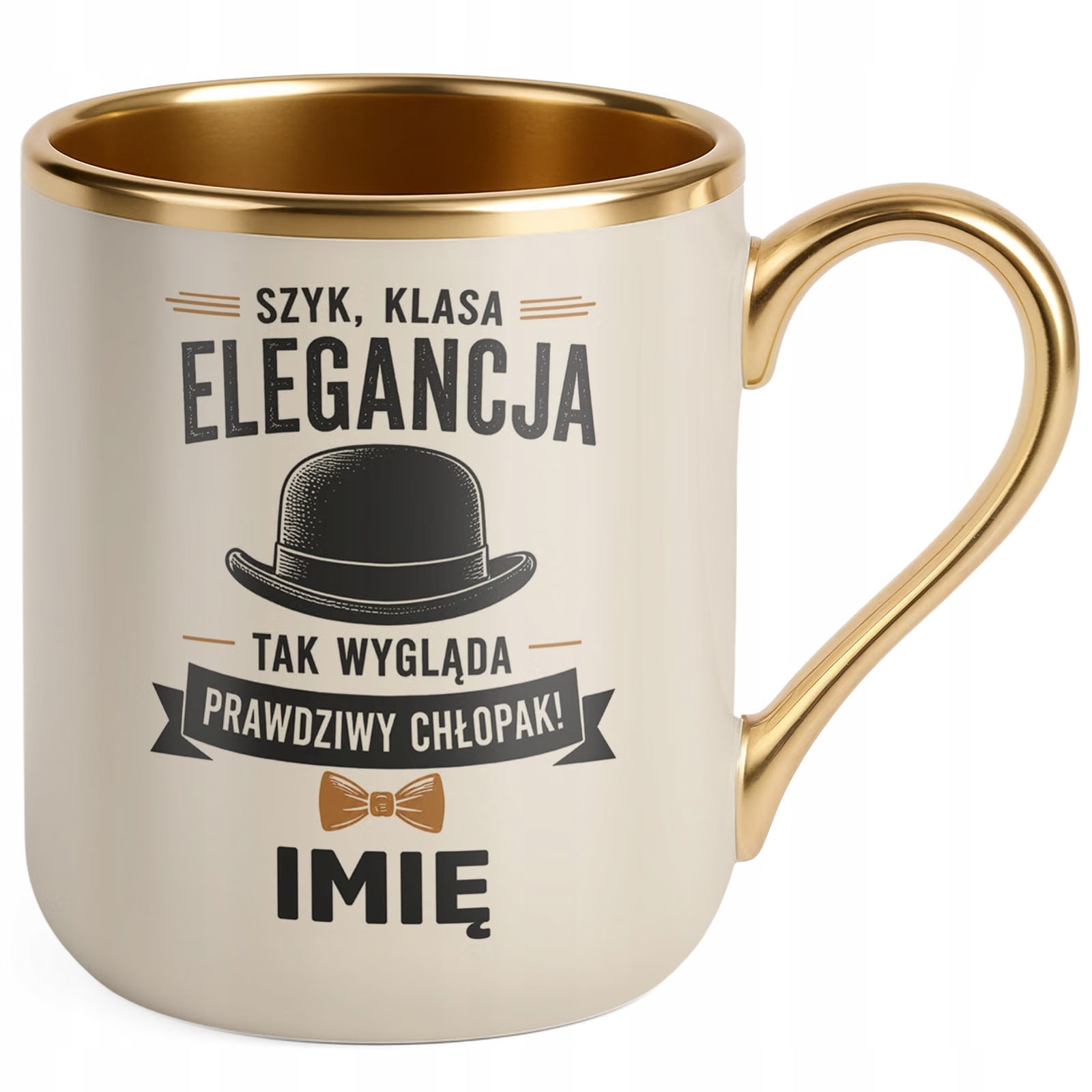 Kubek personalizowany z nadrukiem Premium Złoty Ecru Dzień Chłopaka