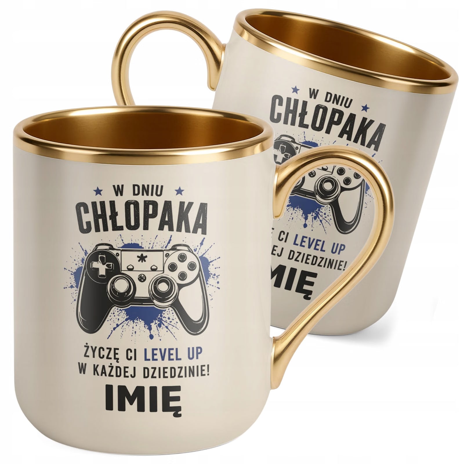 Kubek personalizowany z nadrukiem Premium Złoty Ecru Dzień Chłopaka