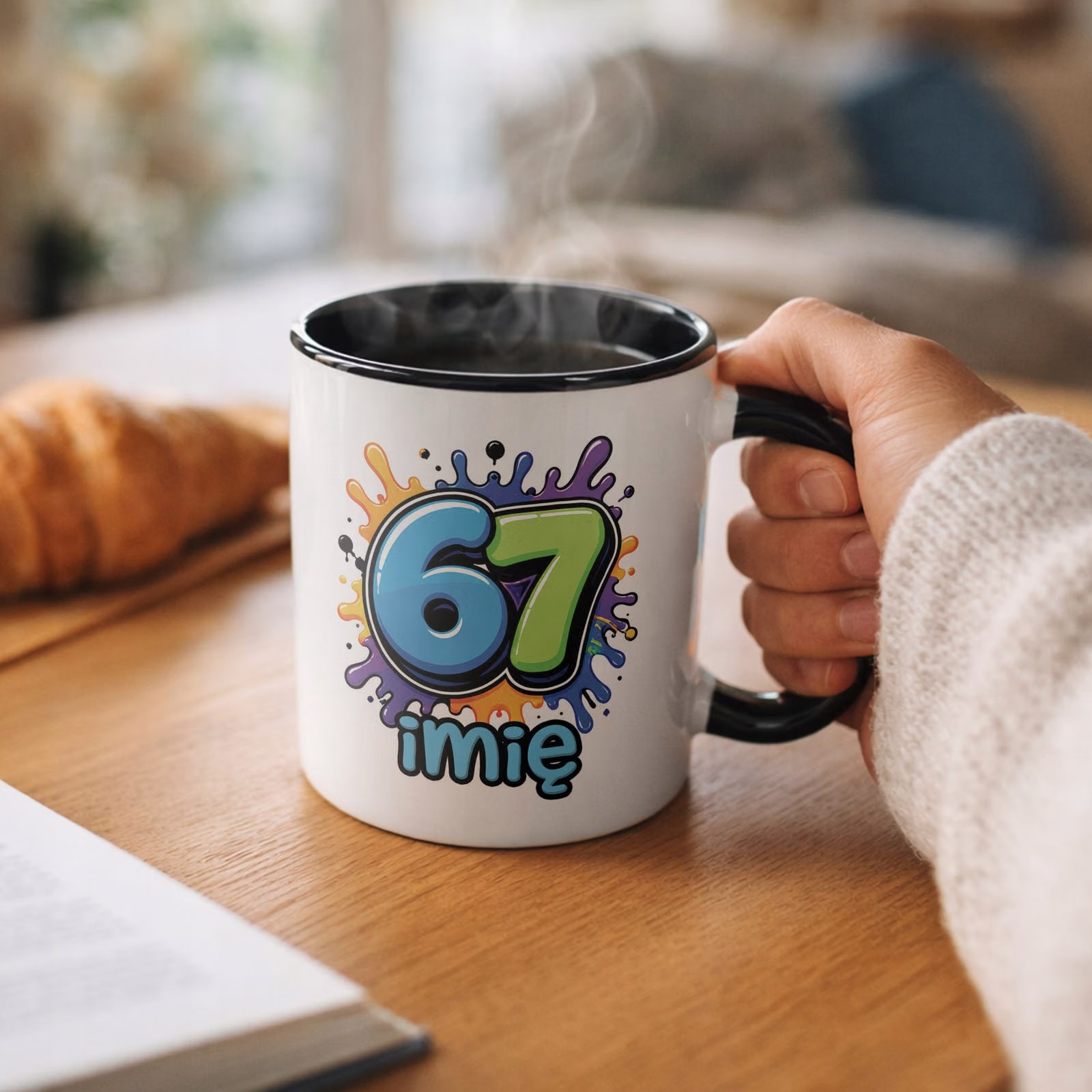 Kubek Czarny z nadrukiem personalizowany SIX SEVEN Dla Dzieci Prezent