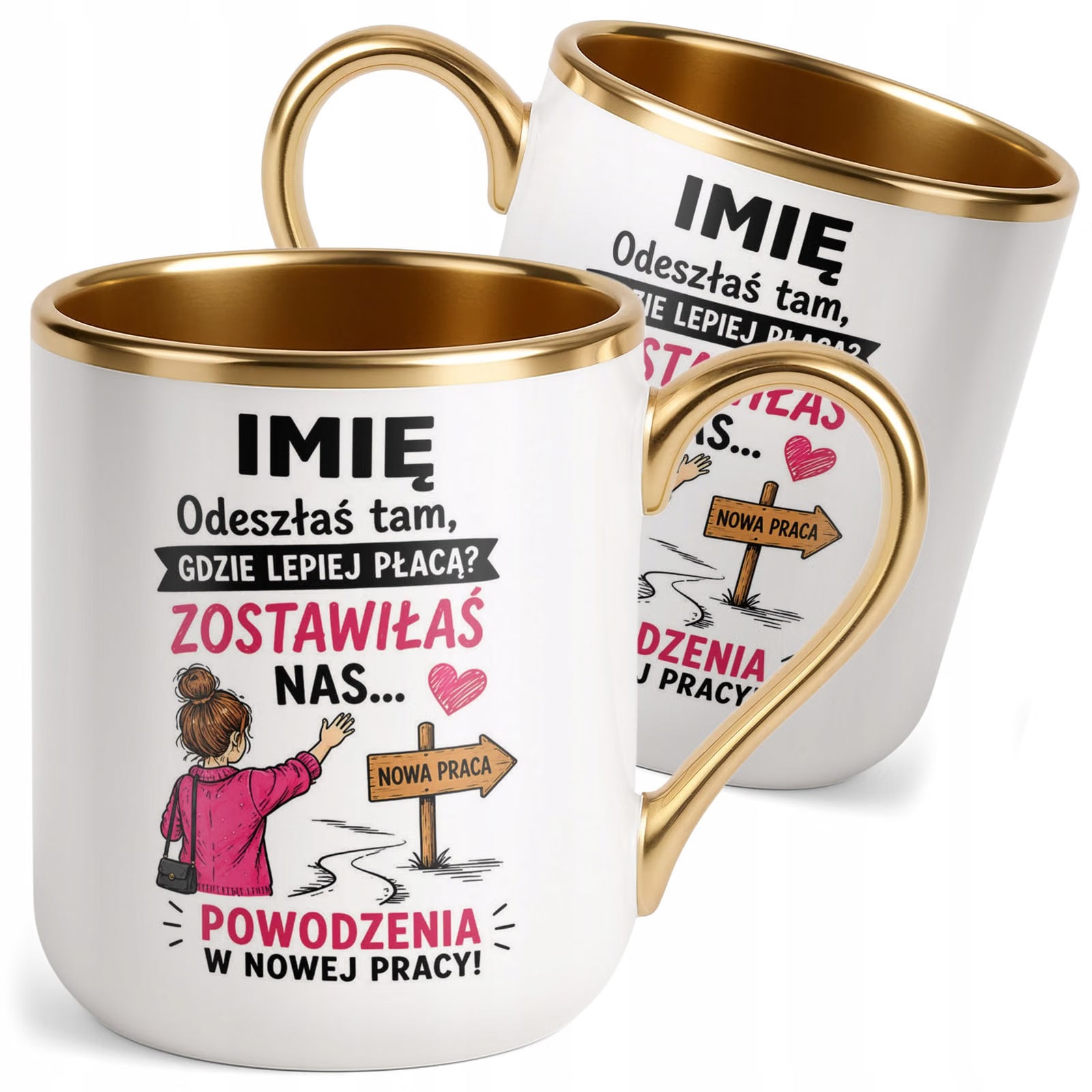 Kubek Personalizowany z nadrukiem Premium Złoty Odejście z Pracy