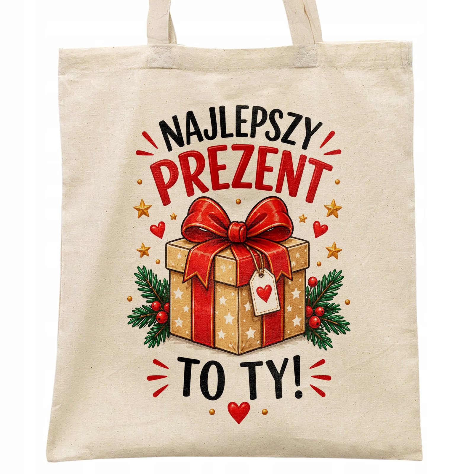 Torba shopper bawełniana świąteczna na zakupy z nadrukiem prezent
