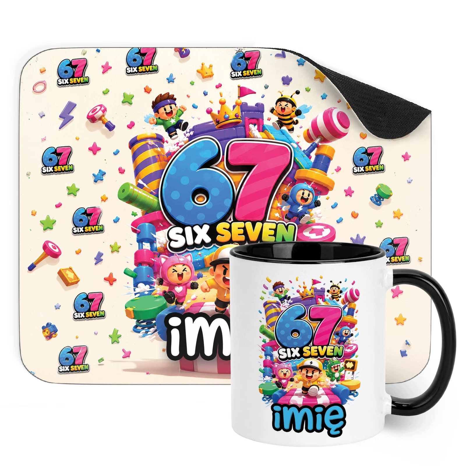 Zestaw personalizowany Kubek Czarny Podkładka pod mysz 67 Six Seven
