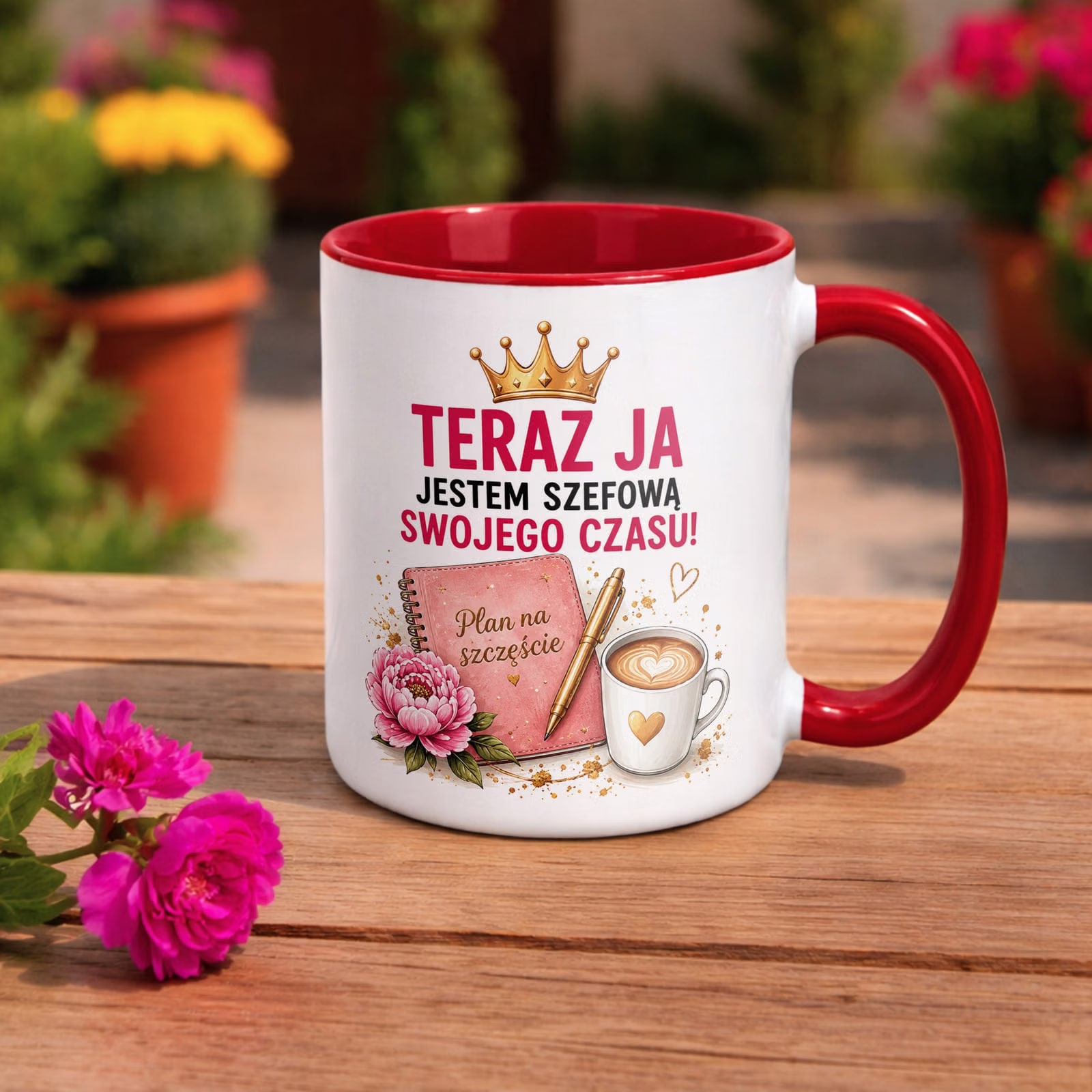 Kubek Czerwony z nadrukiem Emerytura Dla Emerytki Upominek Prezent