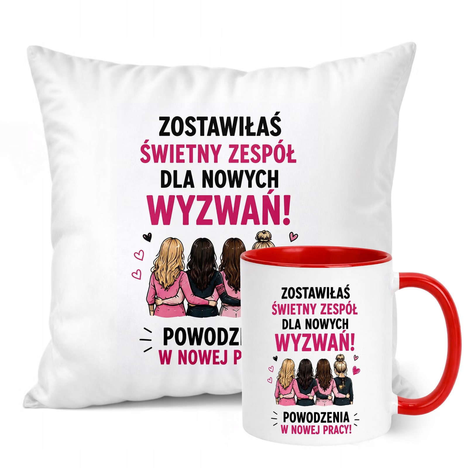 Zestaw Kubek Czerwony Poduszka Z Nadrukiem Odejście z Pracy Prezent