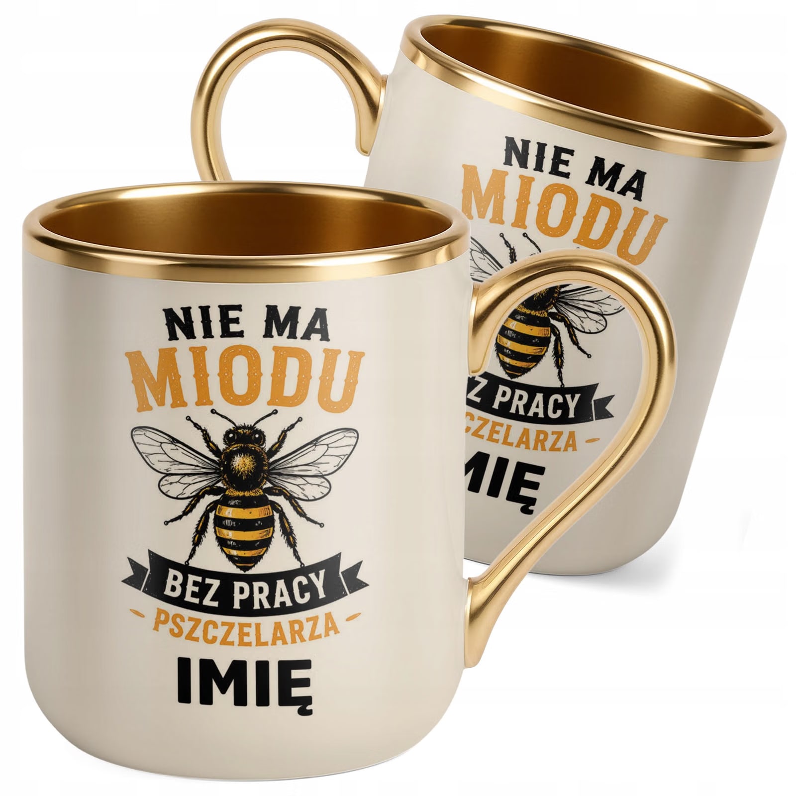 Kubek Personalizowany z nadrukiem Premium Złoty Ecru Dla Pszczelarza