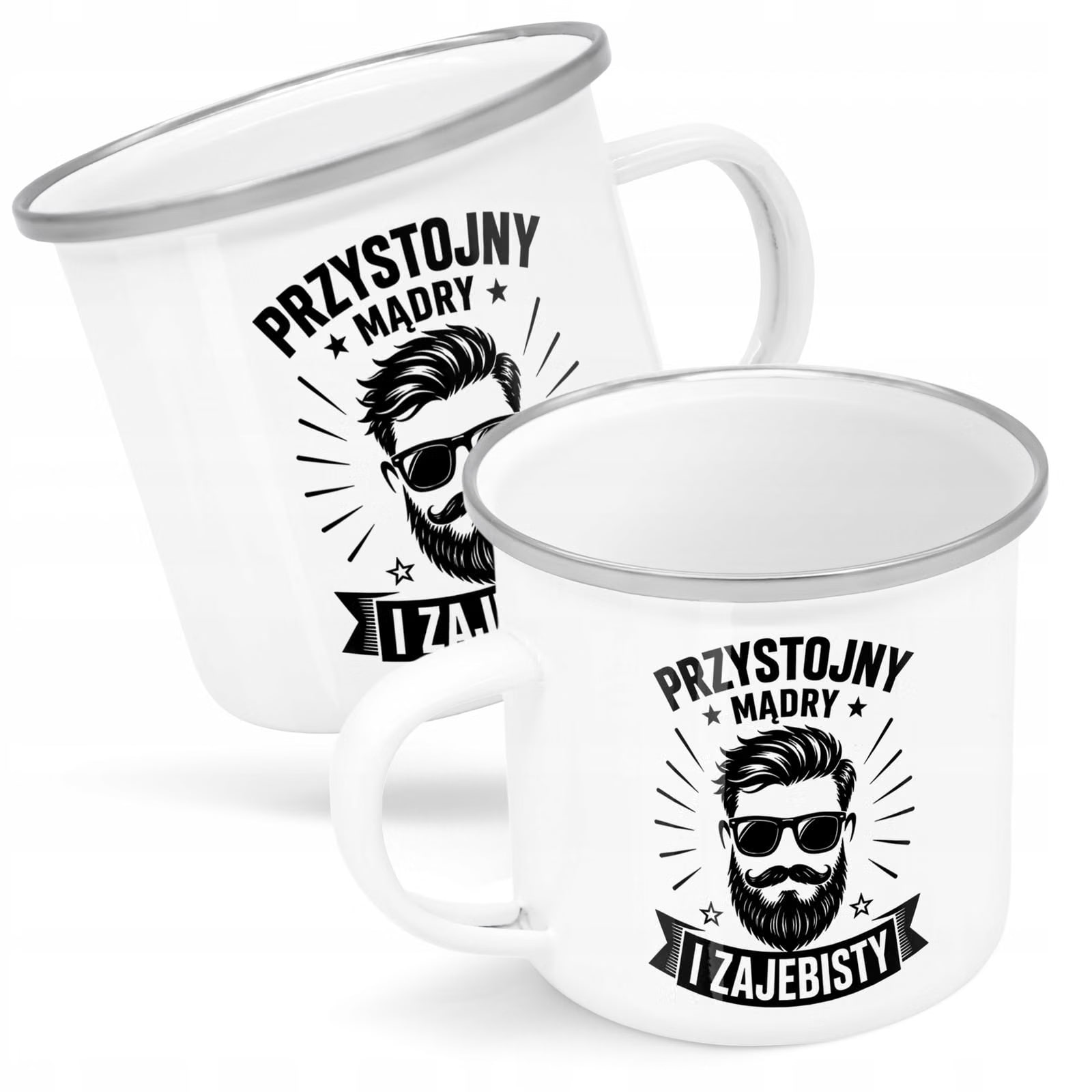 Kubek Emaliowany Dzień Chłopaka Mężczyzny z Nadrukiem Biały Metalowy