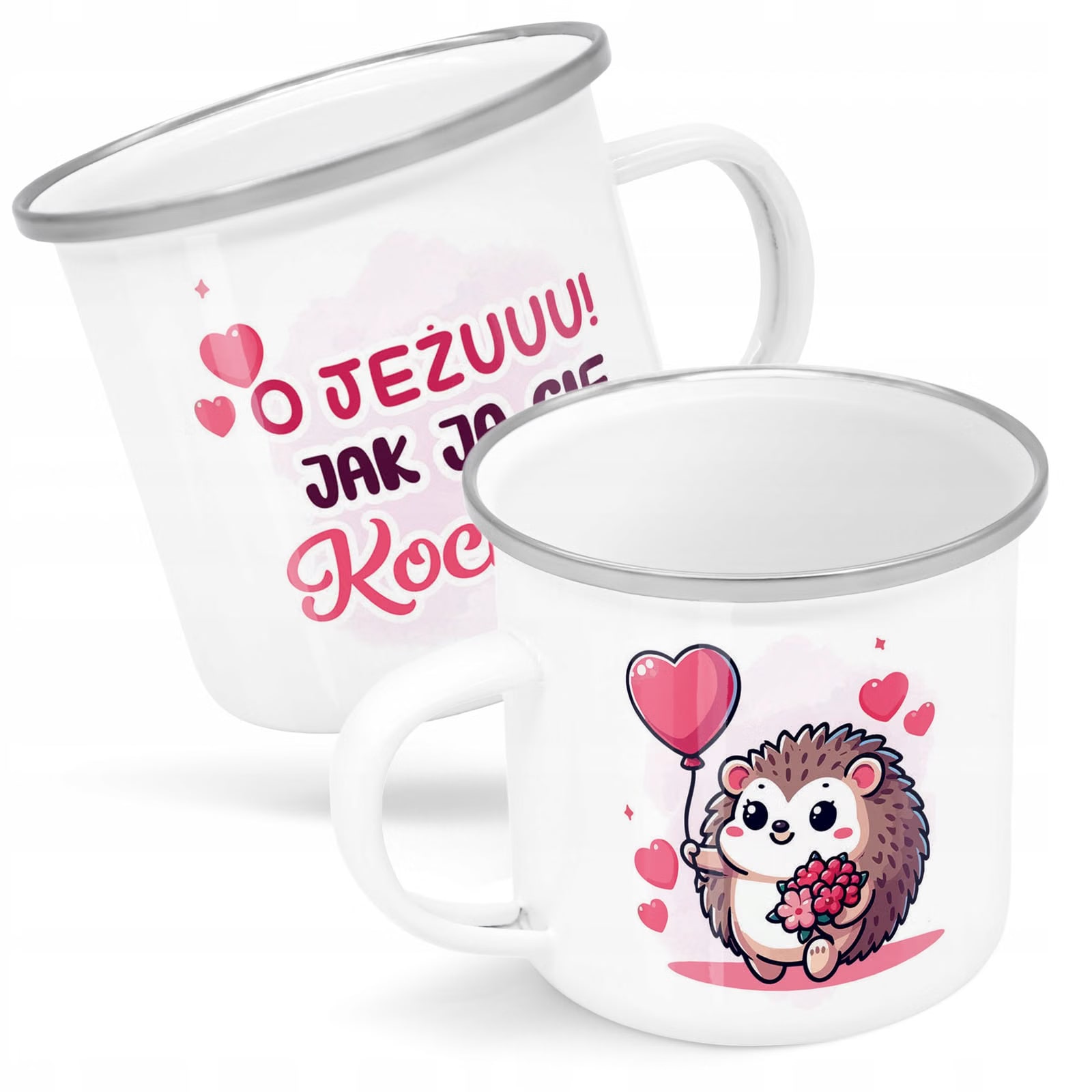 Kubek Emaliowany Walentynki Kocham Cię Prezent z Nadrukiem Biały Metalowy