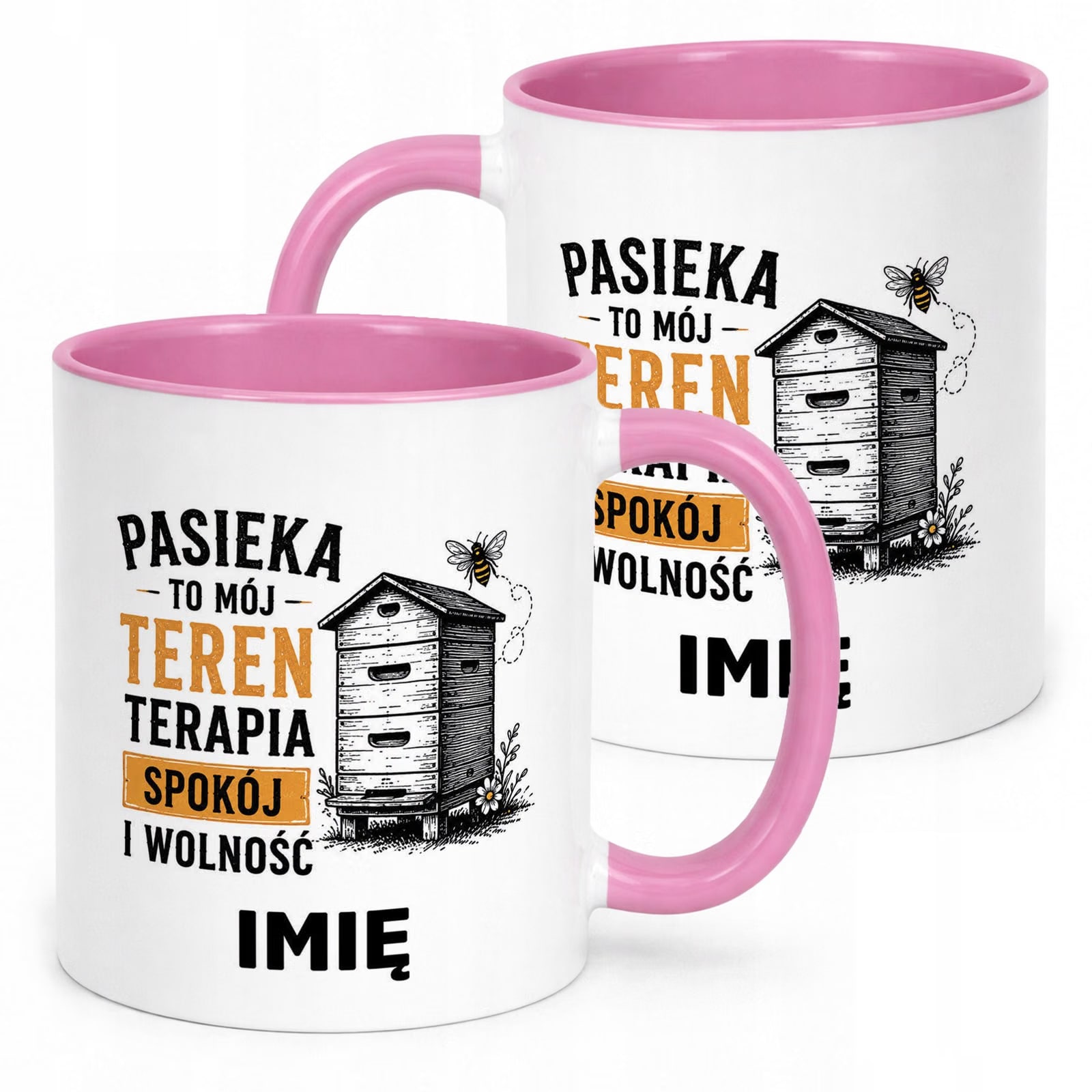 Różowy Kubek Personalizowany z nadrukiem Dla Pszczelarza Upominek Prezent