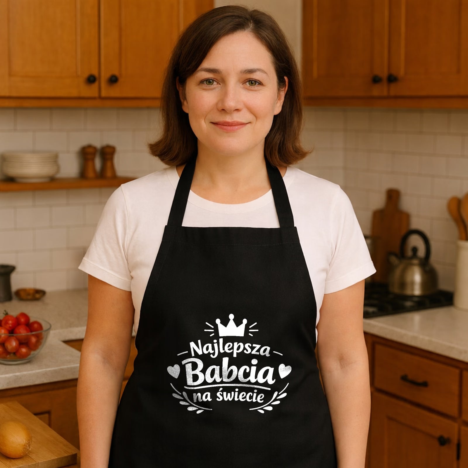 Bawełniany Fartuch Kuchenny Czarny Dzień Babci Prezent Z Nadrukiem