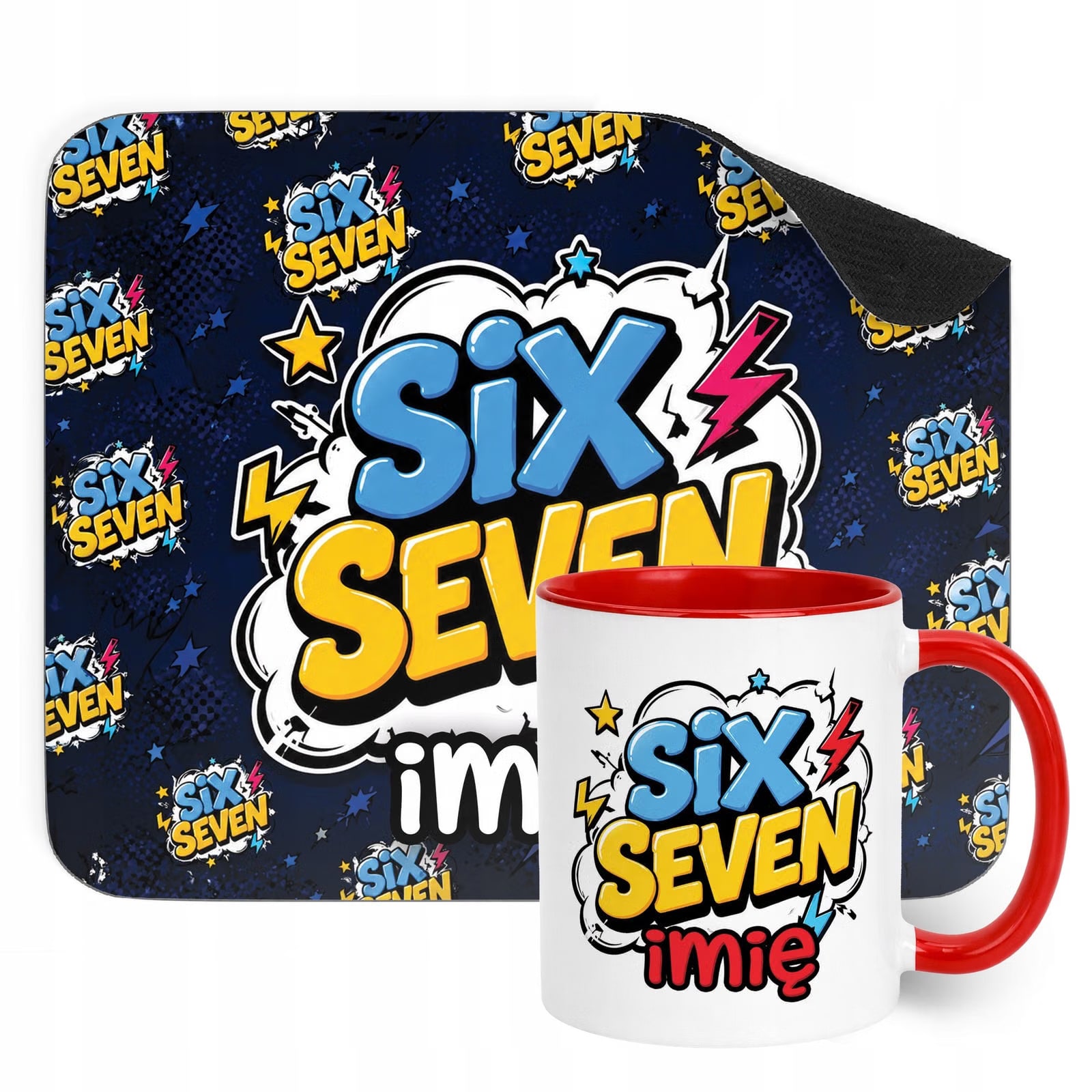 Zestaw personalizowany Kubek Czerwony Podkładka pod mysz 67 Six Seven