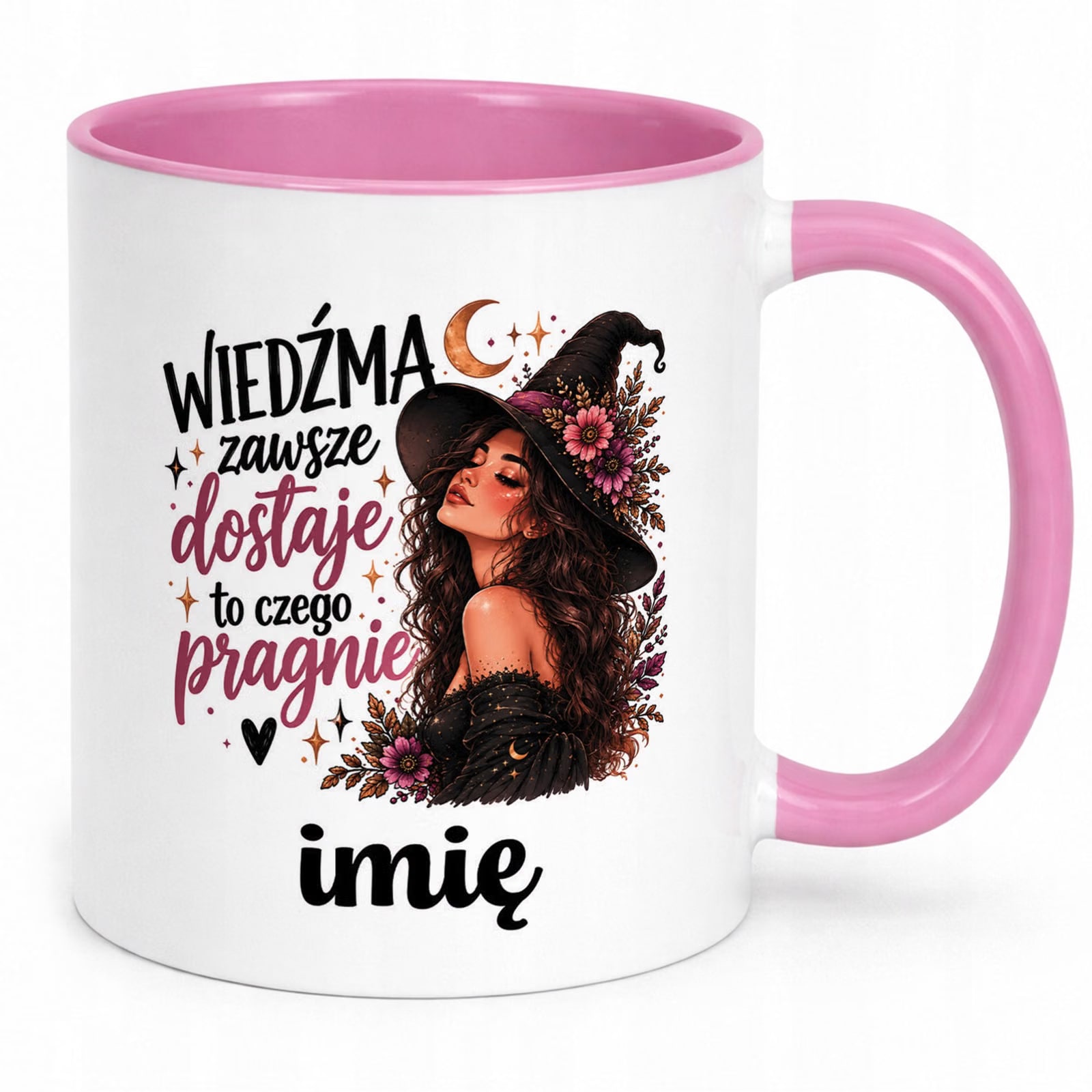 Kubek Różowy Personalizowany z Nadrukiem Dla Kobiet Czarownica Wiedźma