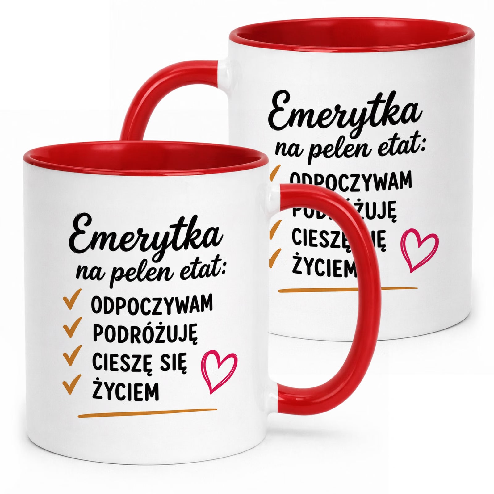 Kubek Czerwony z nadrukiem Emerytura Dla Emerytki Upominek Prezent