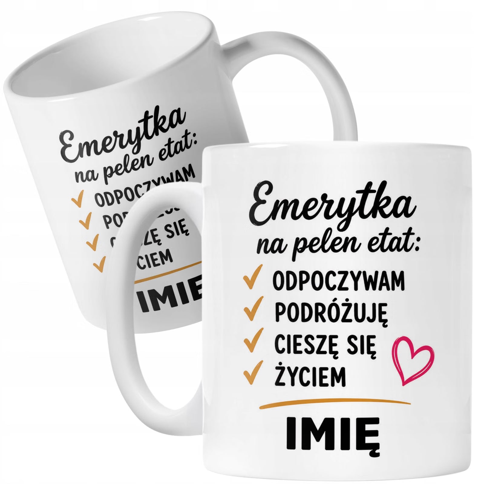Biały Kubek Personalizowany z Nadrukiem Emerytura Dla Emerytki Prezent