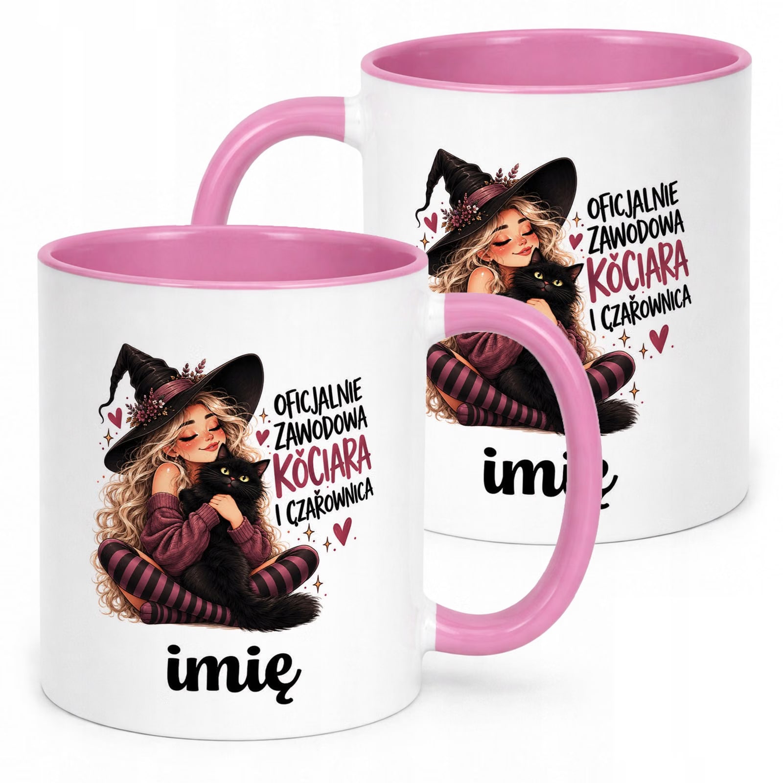 Kubek Różowy Personalizowany z Nadrukiem Dla Kobiet Czarownica Wiedźma