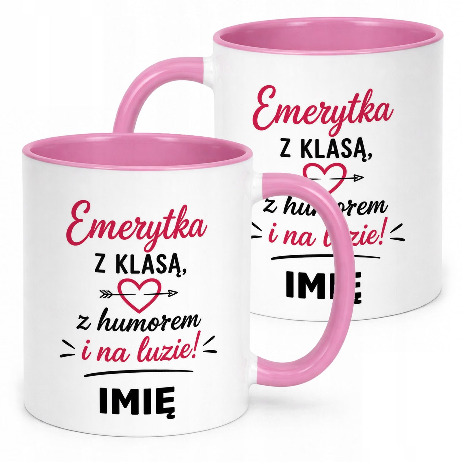 Kubek Różowy Personalizowany z Nadrukiem Emerytura Dla Emerytki Prezent
