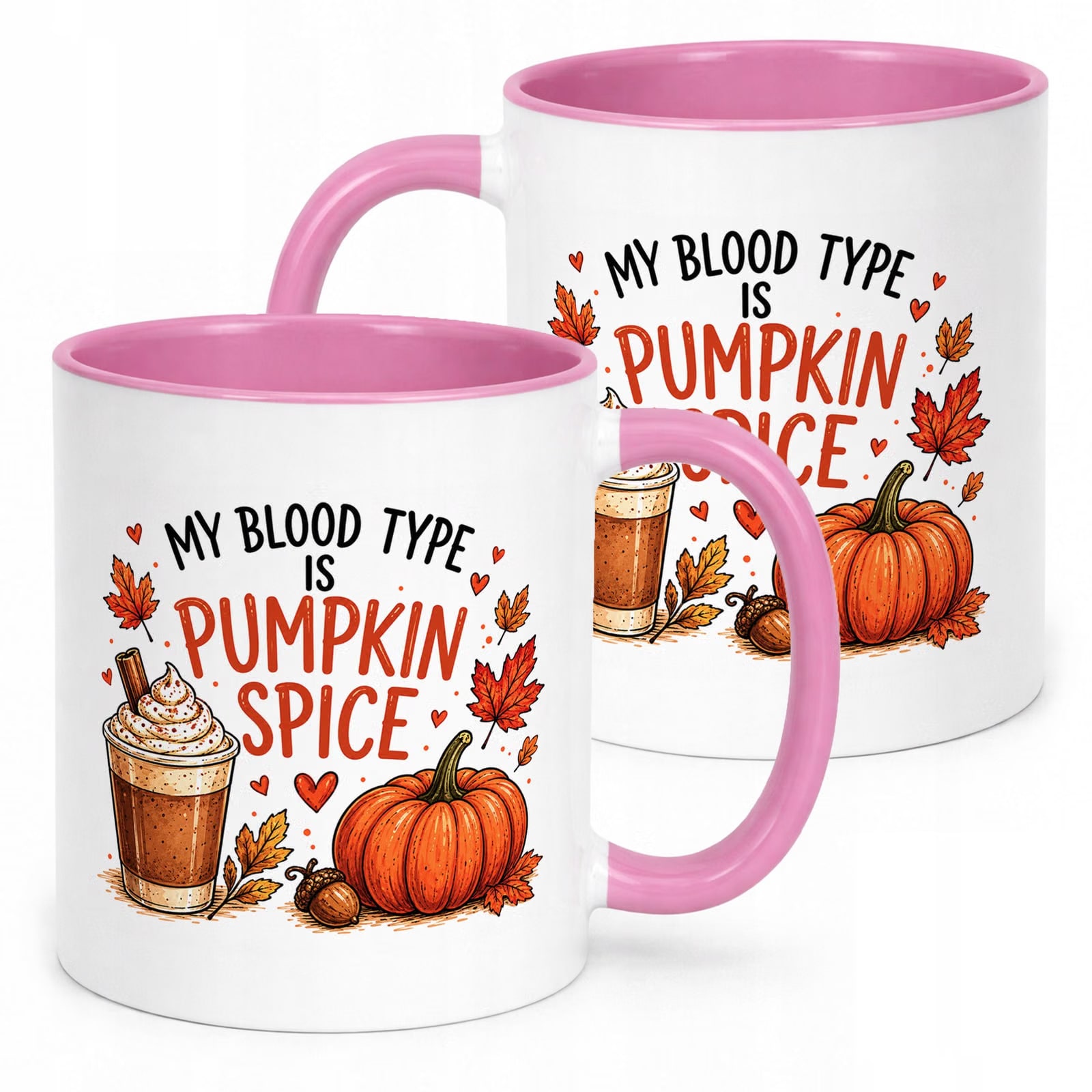 Różowy Kubek z nadrukiem Jesienny Jesień Pumpkin spice Prezent