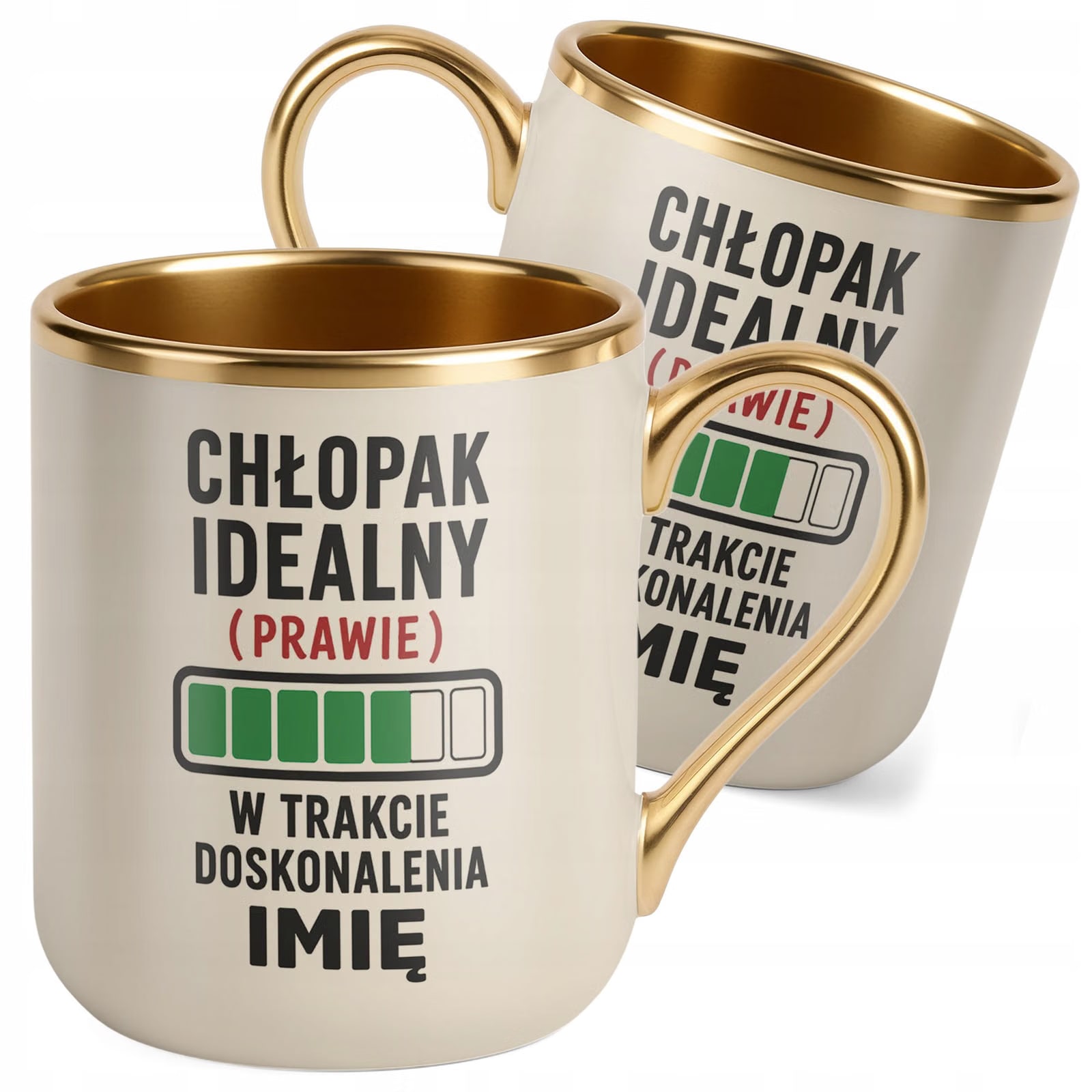 Kubek personalizowany z nadrukiem Premium Złoty Ecru Dzień Chłopaka