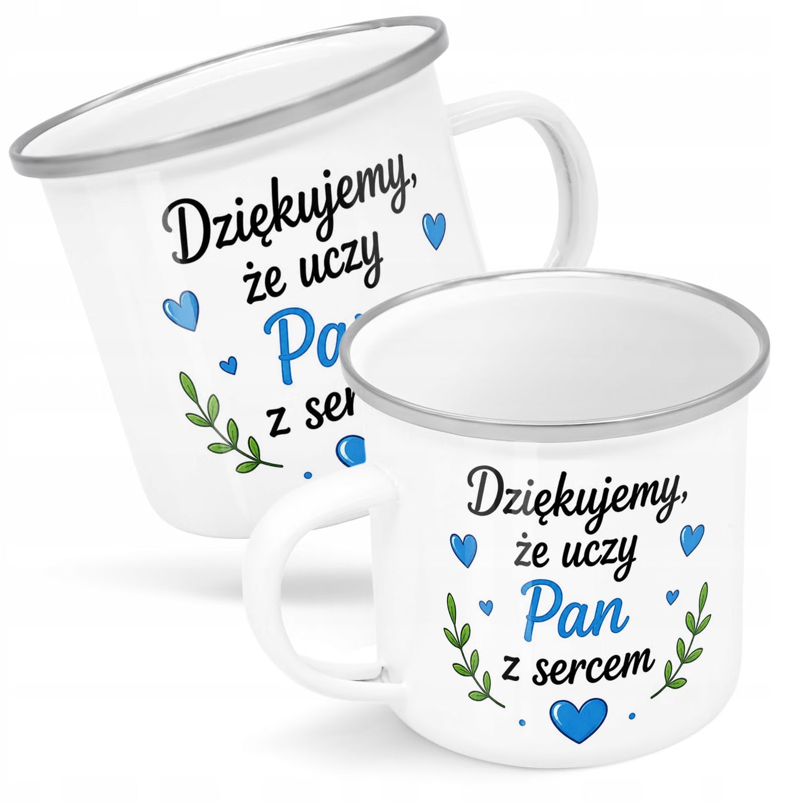 Kubek Emaliowany Dzień Nauczyciela Zakończenie z Nadrukiem Biały Metalowy