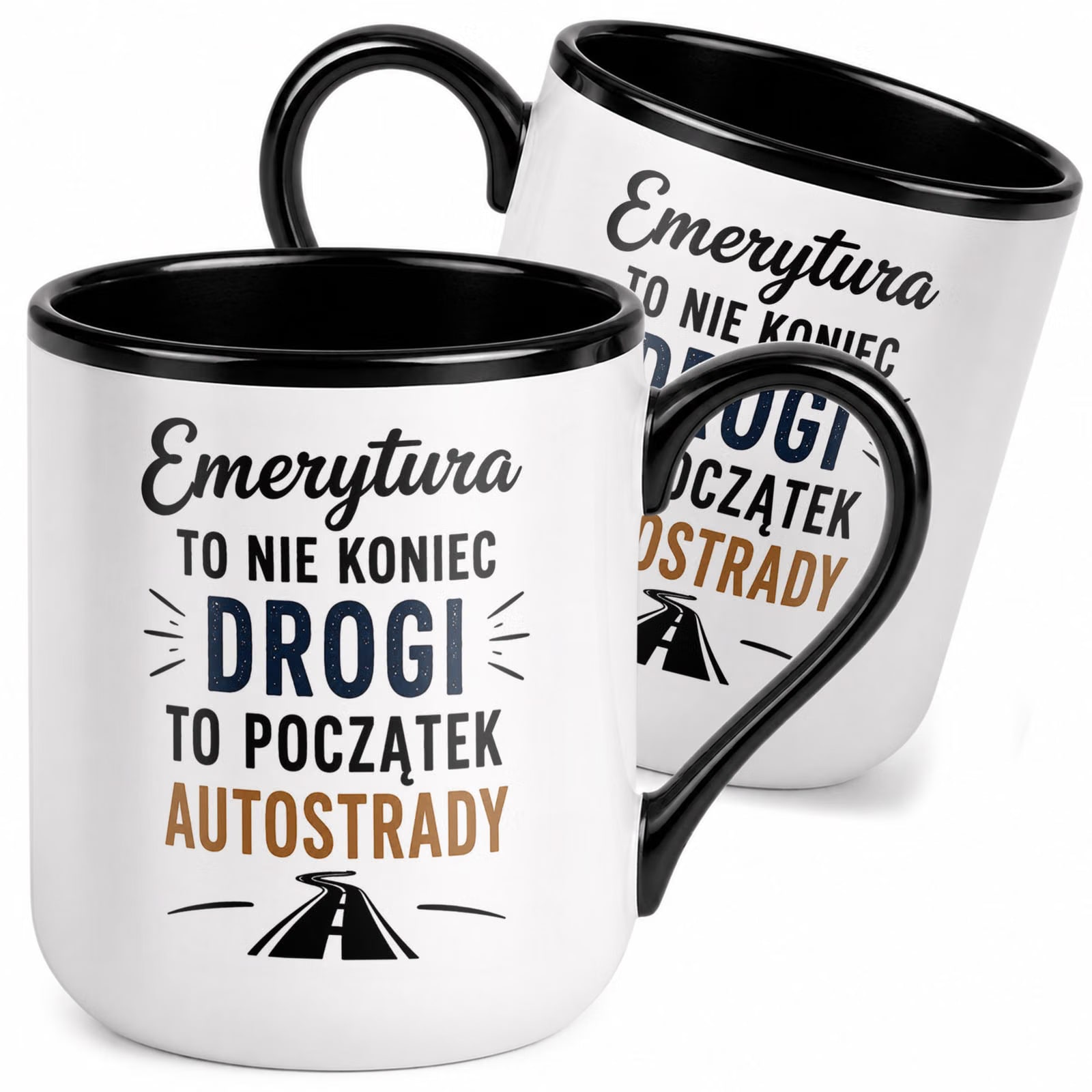 Kubek z nadrukiem Premium Czarny Emerytura Dla Emeryta Upominek Prezent