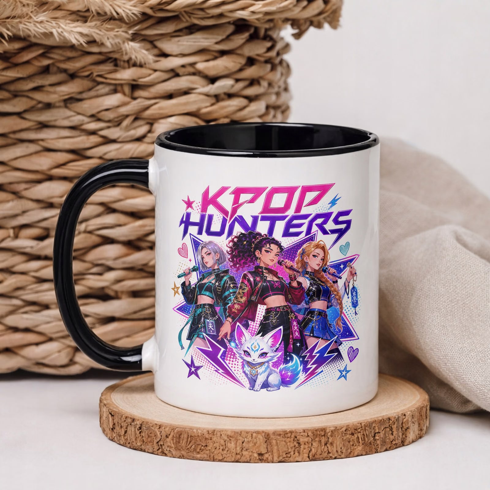 Kubek Czarny z nadrukiem ŁOWCZYNIE KPOP Dla Dzieci Prezent Upominek