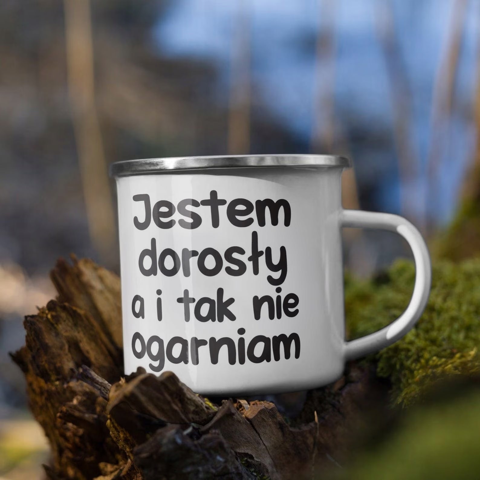Kubek Emaliowany Jestem Dorosły Nie Ogarniam z Nadrukiem Biały Metalowy