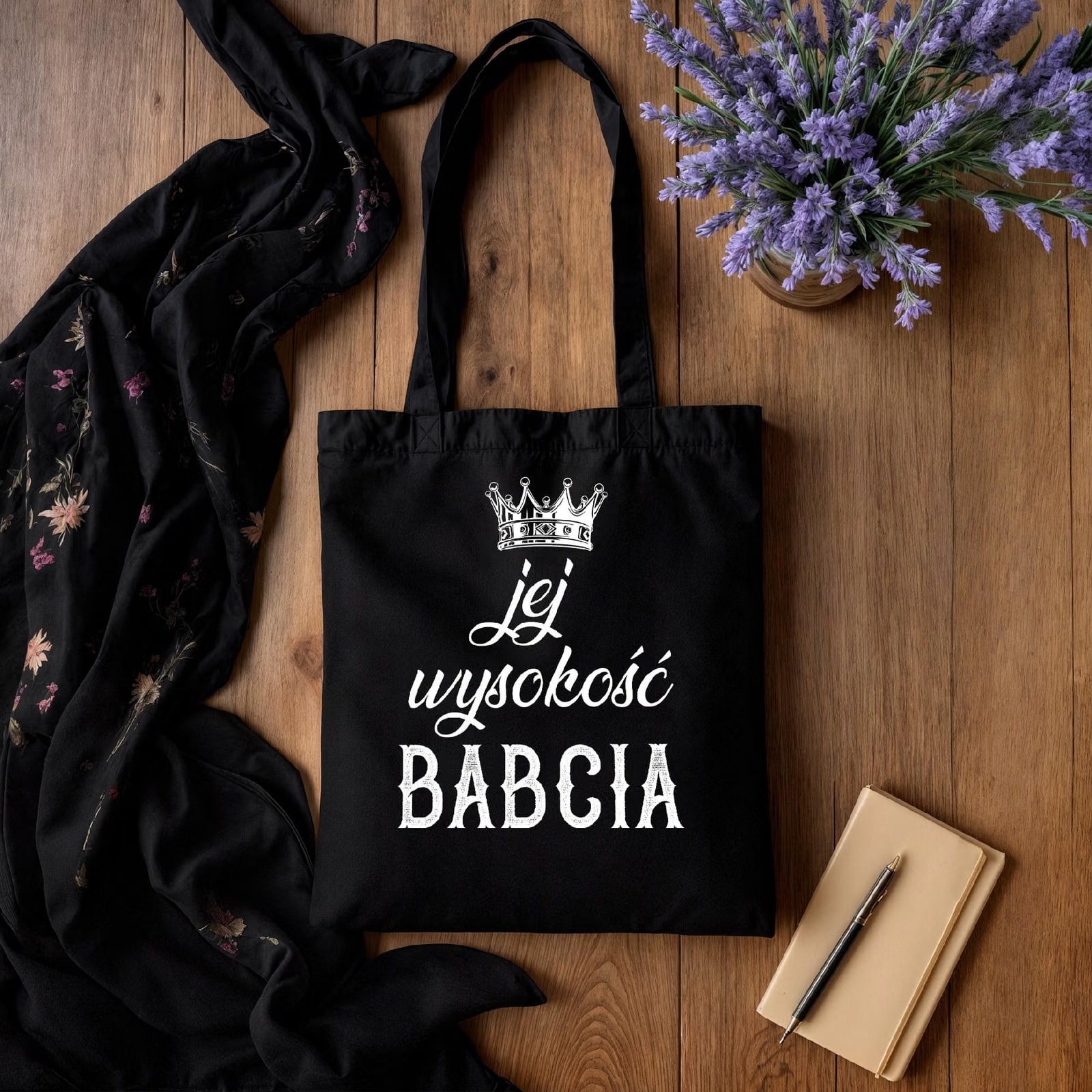 Torba bawełniana czarna Dzień Babci Prezent Upominek