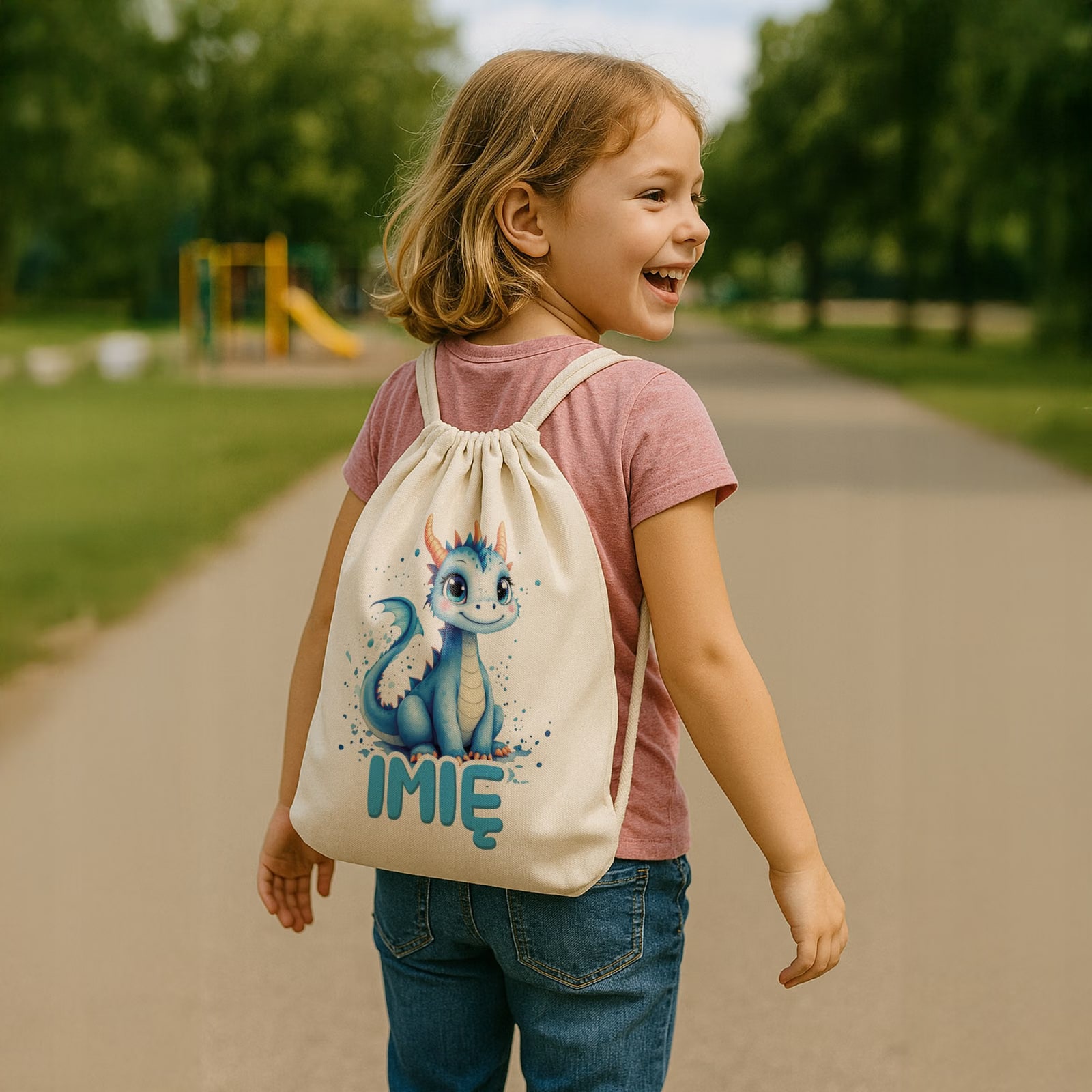 Plecak bawełniany Personalizowany Smok Zwierzak Słodki Dla Dzieci