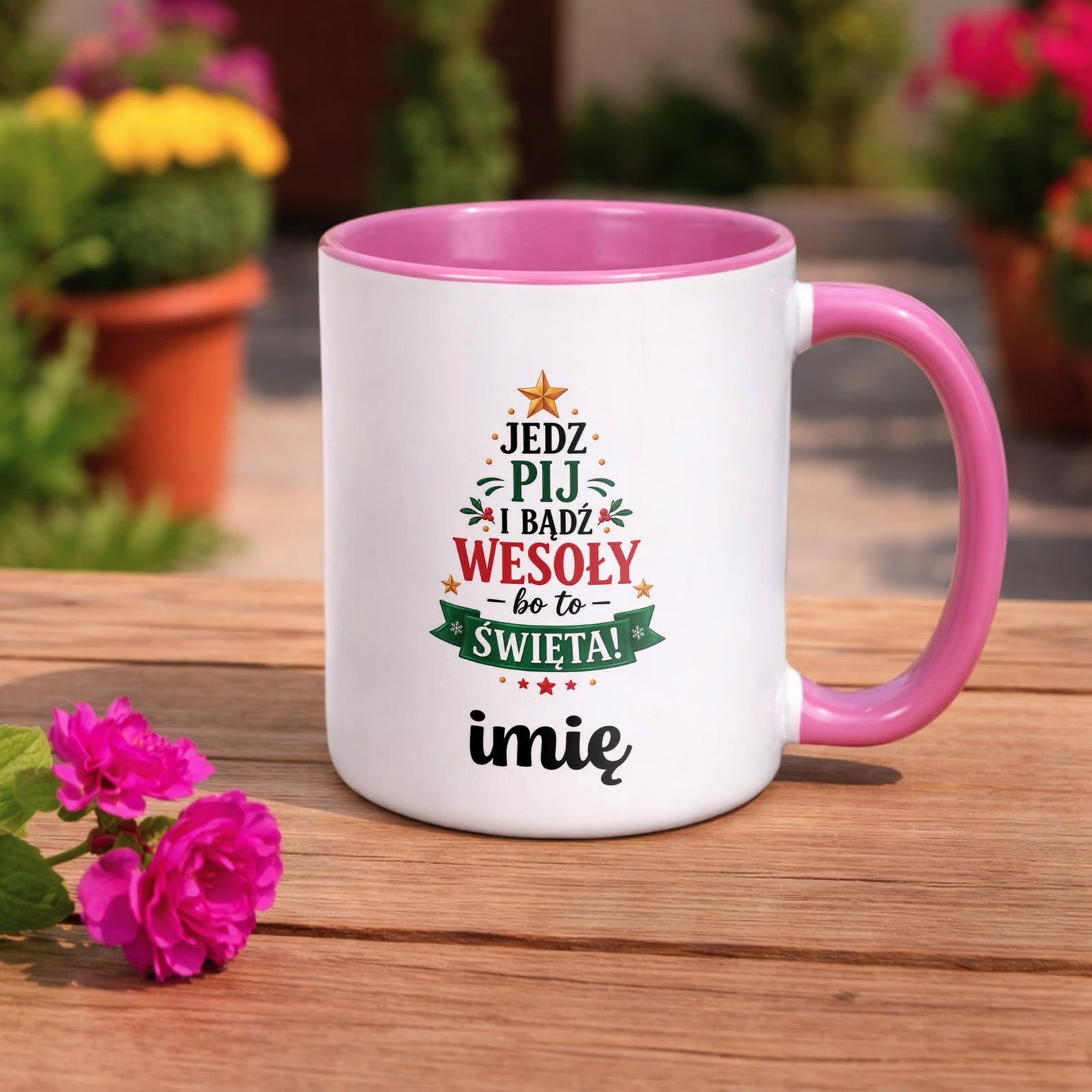 Kubek Różowy Personalizowany z Nadrukiem Boże Narodzenie Święta Prezent